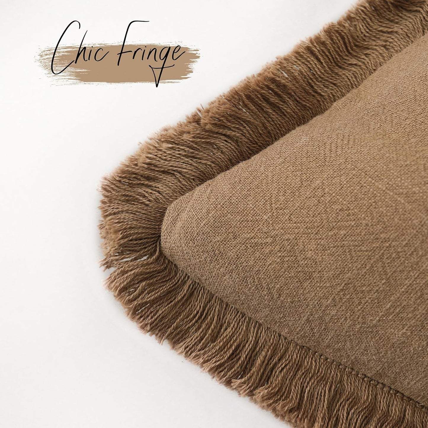 Foindtower Decorative Linen Fringe Throw Pillow Covers Cozy Boho Farmhouse Cushion Cover with Tassels Soft Accent Pillowcase for Chair Sofa Bed Living Room Home Decor, 12×24 Inch, 1PC, Khaki Brown