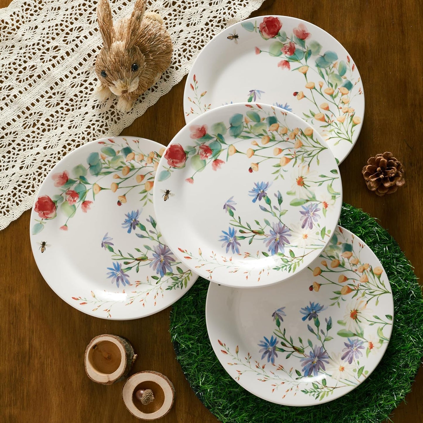 Bico Summer Provence Salad Plates Set of 4, 8.75 Inch Ceramic Dessert Plates for Salad, Appetizer, Side Dishes, Microwave and Dishwasher Safe, Gift for Housewarming and Thanksgiving