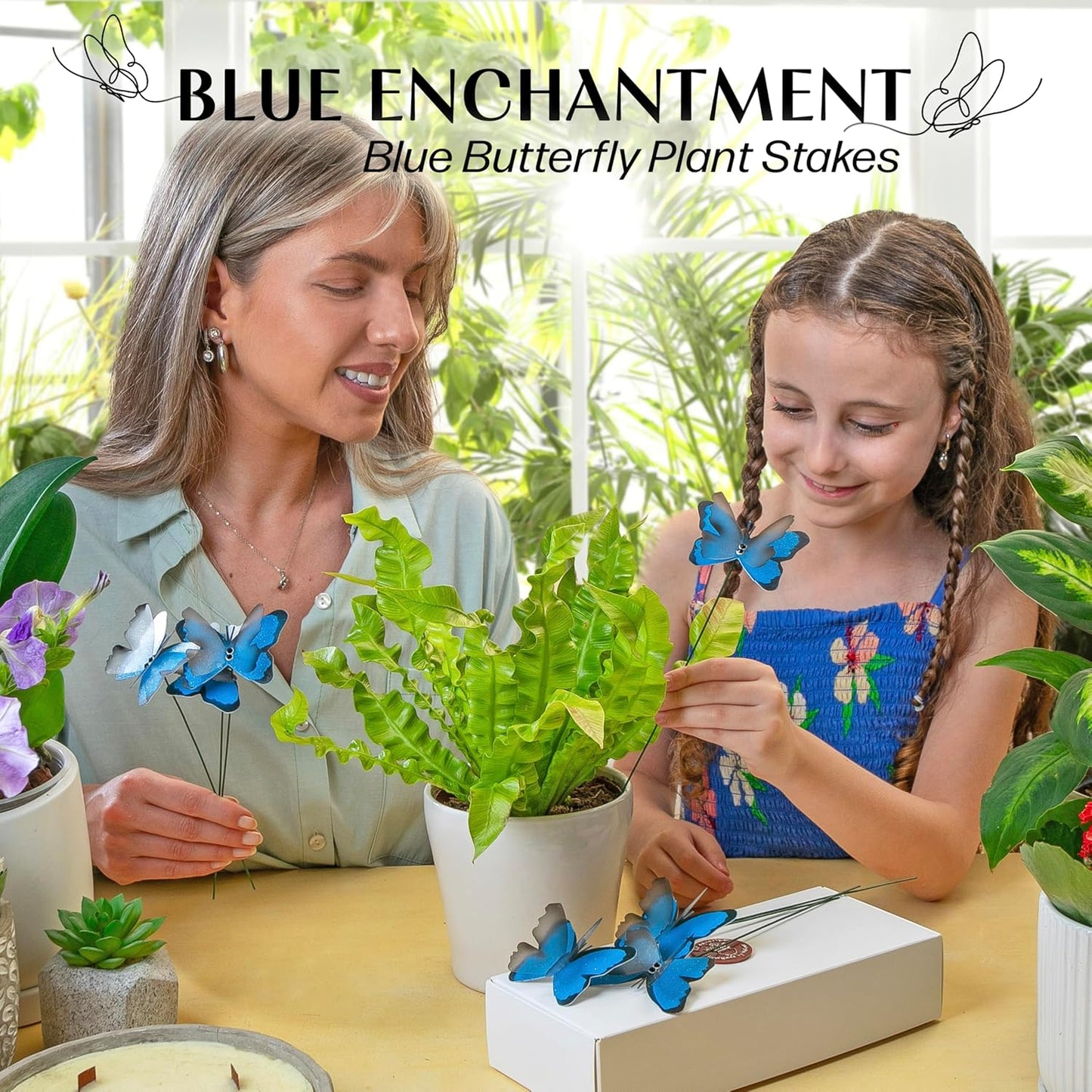 Handmade Butterfly Garden Stakes – Set of 7 Sky Blue Decorative Butterflies Idea for Garden & Nature Lovers – Outdoor & Indoor Garden Decor – Air Aquarium Handmade by Kushner