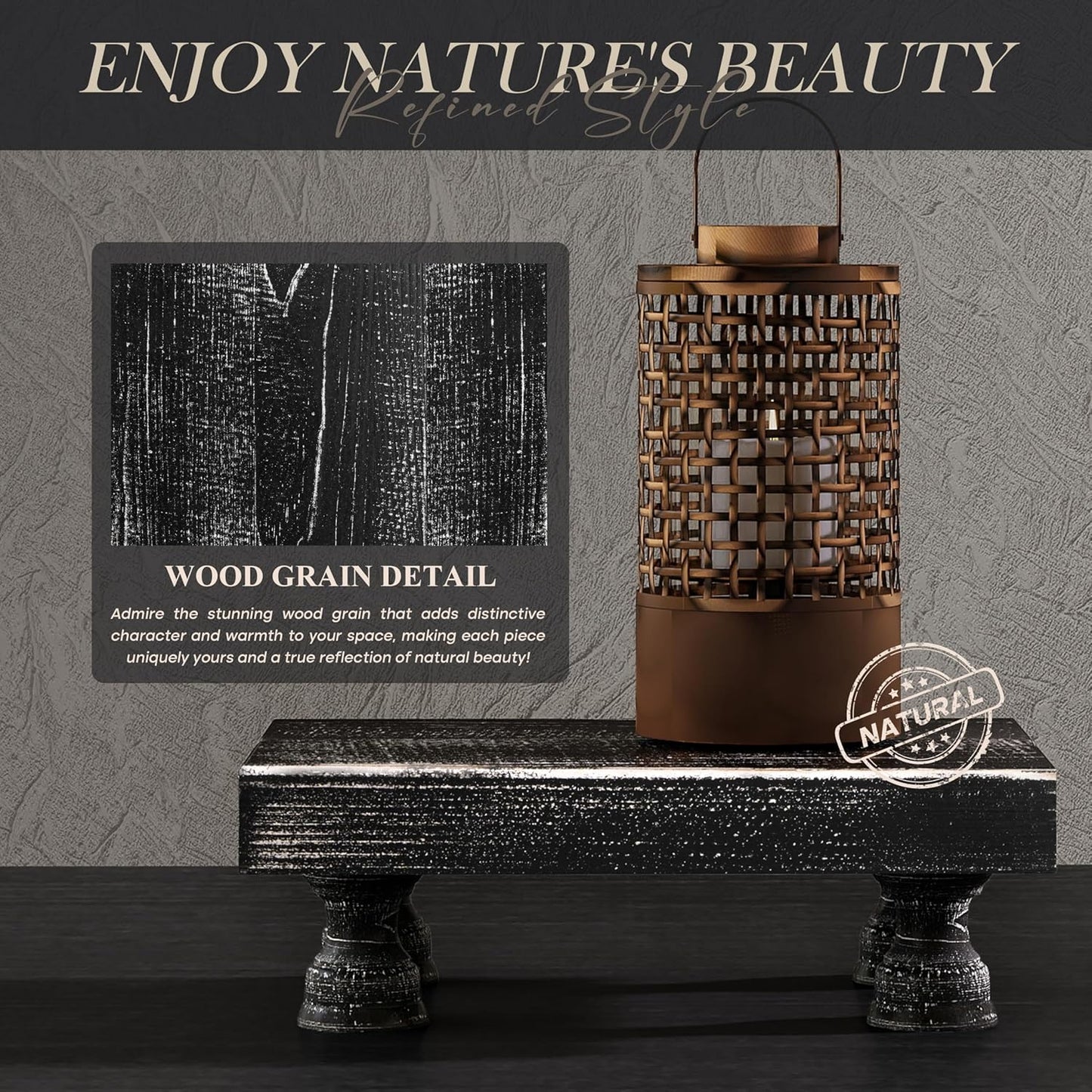 EOSAHR Stylish Pine Wood Risers for Decor for Kitchen Sink & Small Vanity - Risers Display Stands for Home Decor - Chic Sponge Holder & Bathroom Organizer (Black, 8.5")