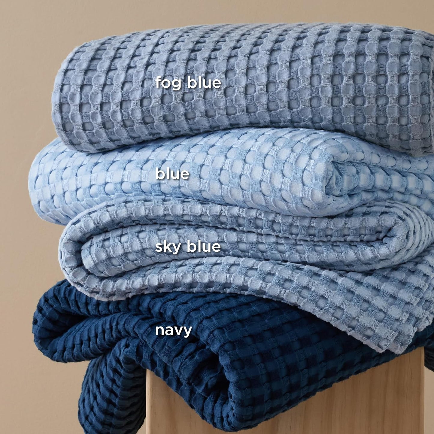 Bedsure Cooling Cotton Waffle Full Size Blanket - Lightweight Breathable Blanket of Rayon Derived from Bamboo for Hot Sleepers, Luxury Throws for Bed, Couch and Sofa, Fog Blue, 80x90 Inches