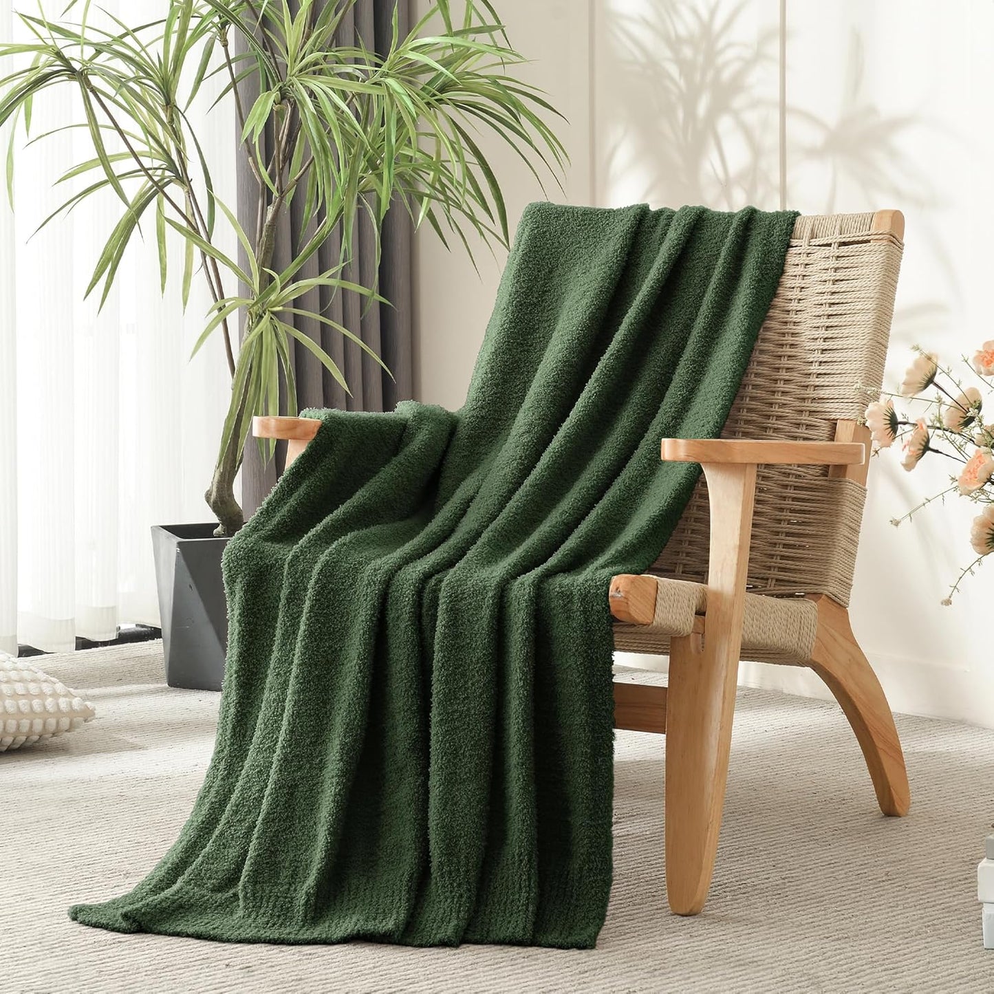 JOOJA Knit Throw Blanket Super Soft Warm Blanket for Couch Lightweight Fluffy Blanket for Bed Sofa 60x80 Inches Dark Green
