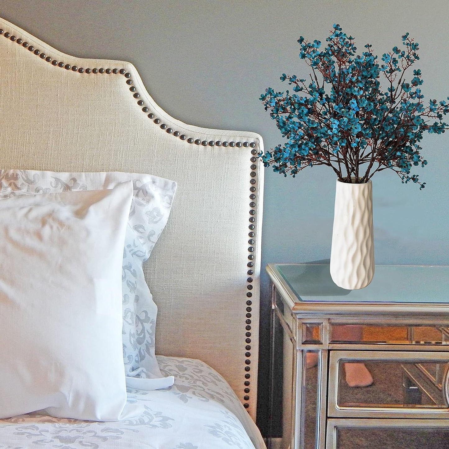 Mandy's Teal Artificial Baby’s Breath Flowers 6 Bundles Silk Gypsophila with Bendable Stems for Fall Centerpiece Wedding Decor and Table Arrangements