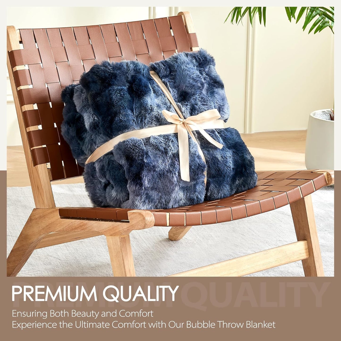 Luxury 1000GSM Faux Rabbit Fur Throw Blanket, Super Heavy Warm Cozy Blankets for Couch Bed Sofa, Bubble Plush Fuzzy Elegant Soft Reversible Mink Blanket for Living Room Bedroom, Tie-dye Blue