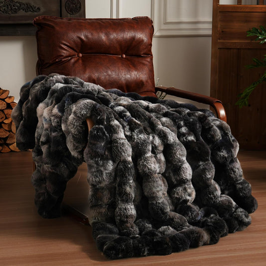 BENVWE Fluffy Faux Fur Throw Blanket for Couch, Soft Plush Thick Cozy Fuzzy Luxury Minky Bubble Blanket for Home Living Room Decor Gift for Women, Tie-dye Grey, 63" x 80", 1100GSM