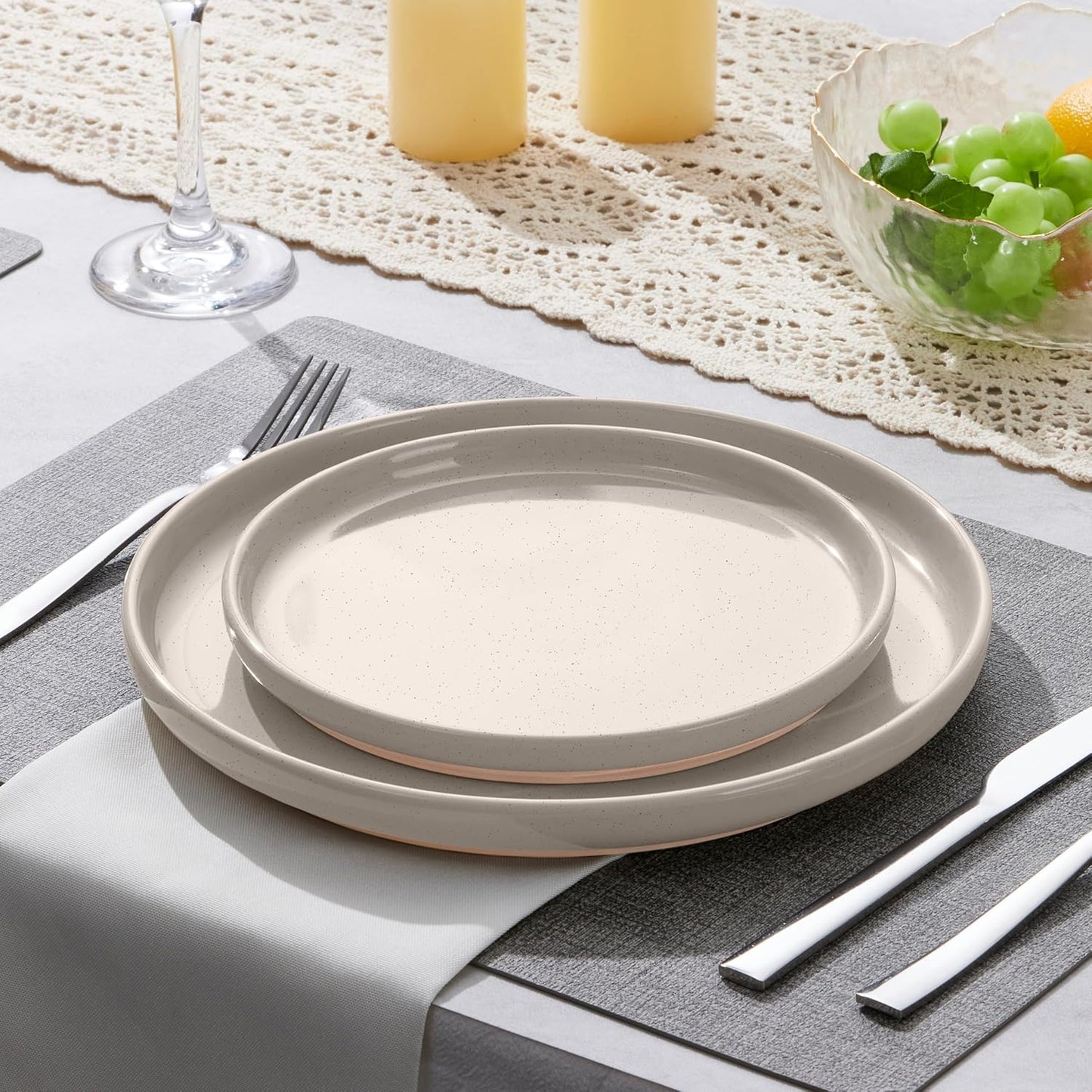 LIANYU 6Pcs Dinner Plates Set, 10.5 Inch Stoneware Kitchen Plates, Large and Round Ceramic Serving Dishes Set for Salad, Steak, Pasta, Stackable, Oven, Microwave & Dishwasher Safe, Milky Brown