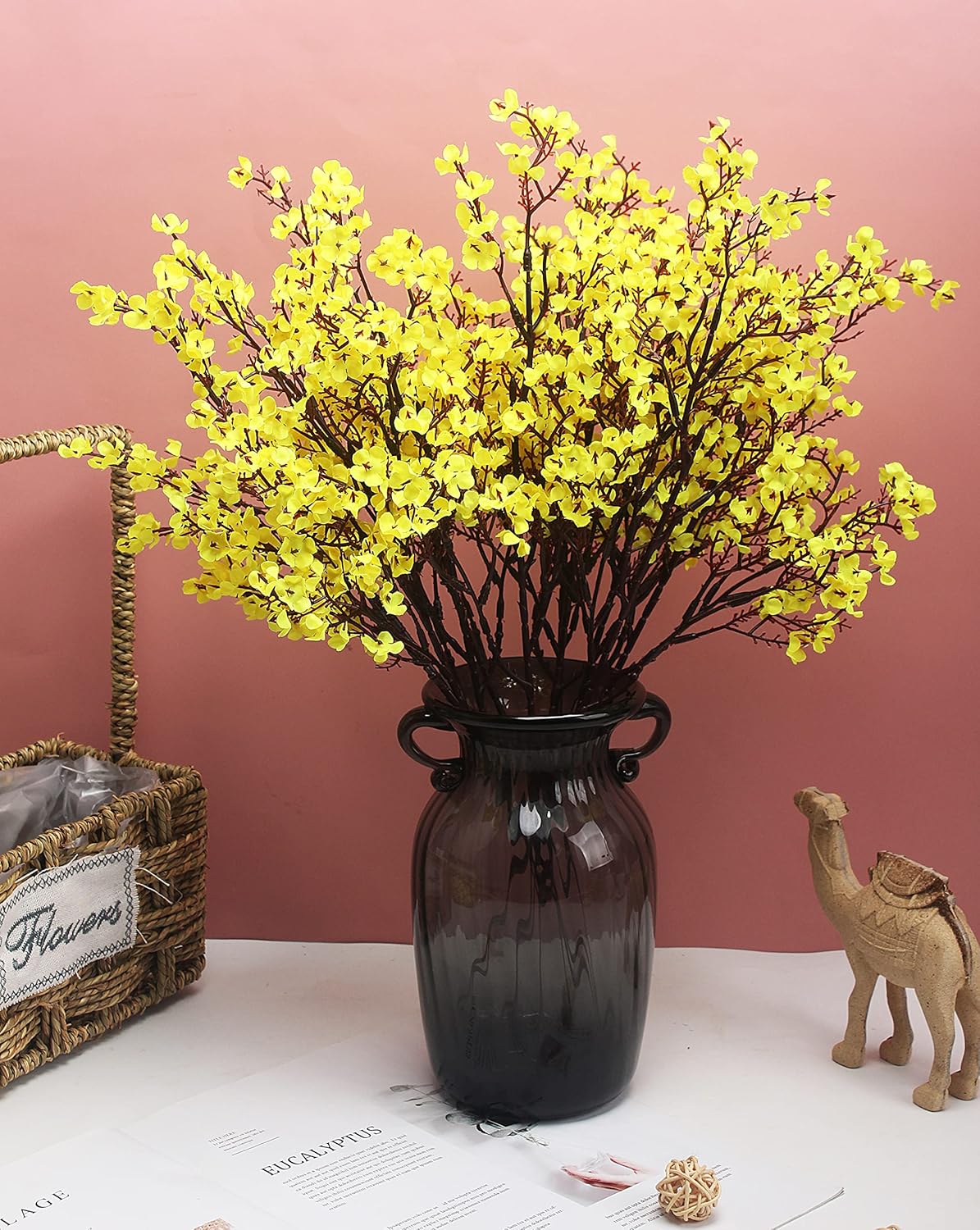 JAKY-Global Babys Breath Fabric Cloth Artificial Flowers 20 Bundle European Fake Silk Plants Decor Wedding Party Decoration Bouquets Real Touch DIY Home Garden (Yellow, 20 Bundles)