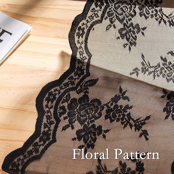 MEETSKY Lace Sheer Curtains 72 Inch Long Black Goth Victorian Vintage Spooky Halloween Holiday Party Decor for Living Room Bedroom Back Tab Rod Pocket Light Filtering Drapes, 50"W Each Panel, 2 Pieces