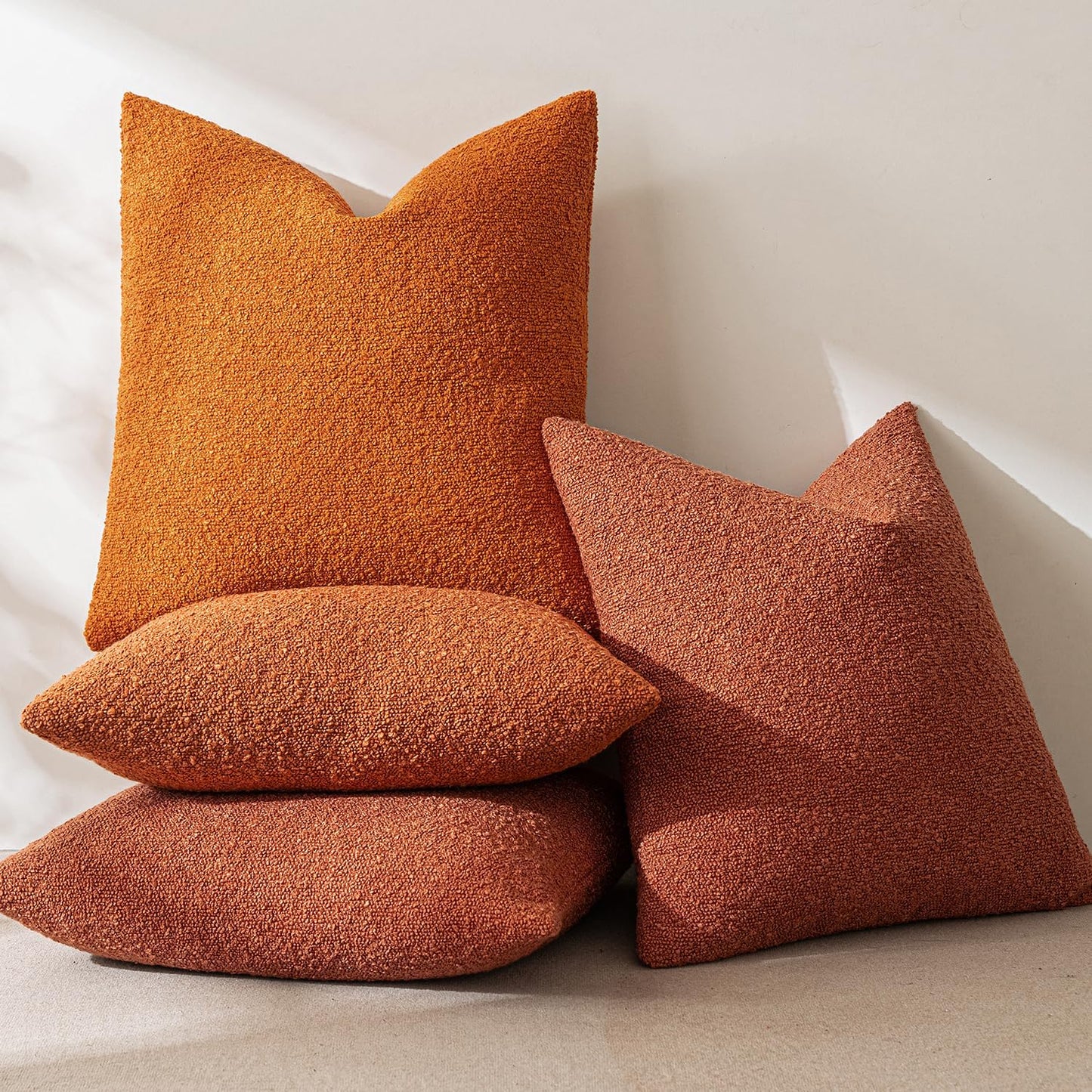 MIULEE 18x18 Inch Decorative Pillow Covers for Couch Bed Set of 2 Textured Boucle Neutral Winter Throw Pillows Burnt Orange Accent Solid Cushion Pillowcases Sofa Livingroom Home Decor