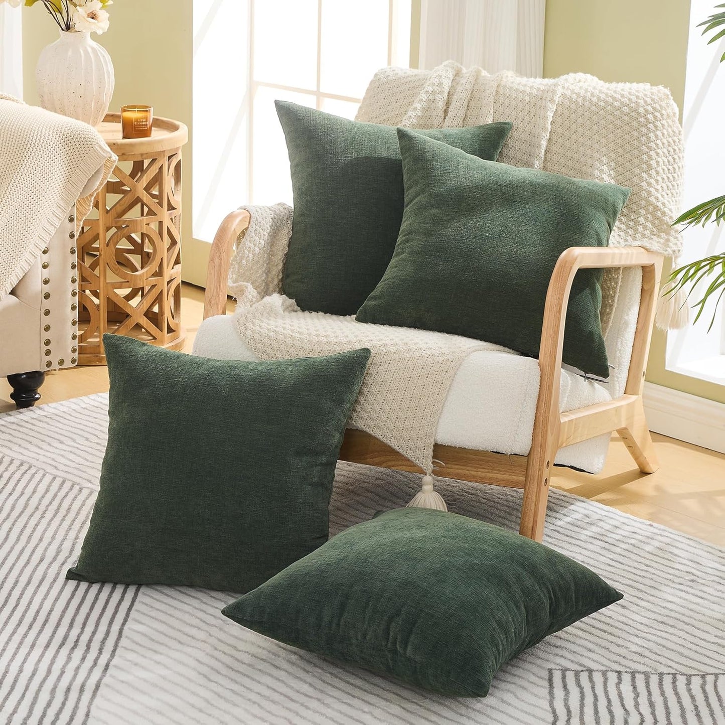 GAWAMAY Decorative Square Throw Pillow Covers 18"x18" Inch Set of 4, Super Soft Chenille Pillows Cover Pillowcase for Living Room Bedroom Sofa Couch Cushion Cover Dark Green 45x45cm (No Insert)