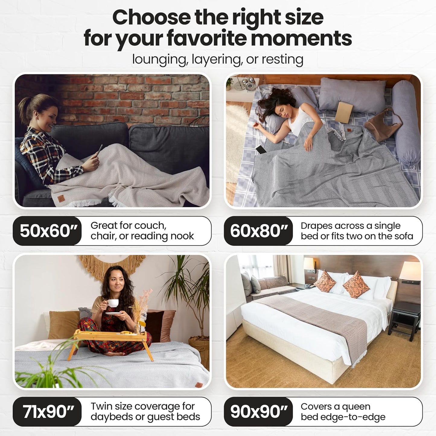 Gold Case Throw Blanket for Couch - 100% Recycled Turkish Cotton Blankets & Throws - Vintage Soft Throw Blankets for Living Room - Boho Decorative Woven Couch Blanket - 60x80 - Grey