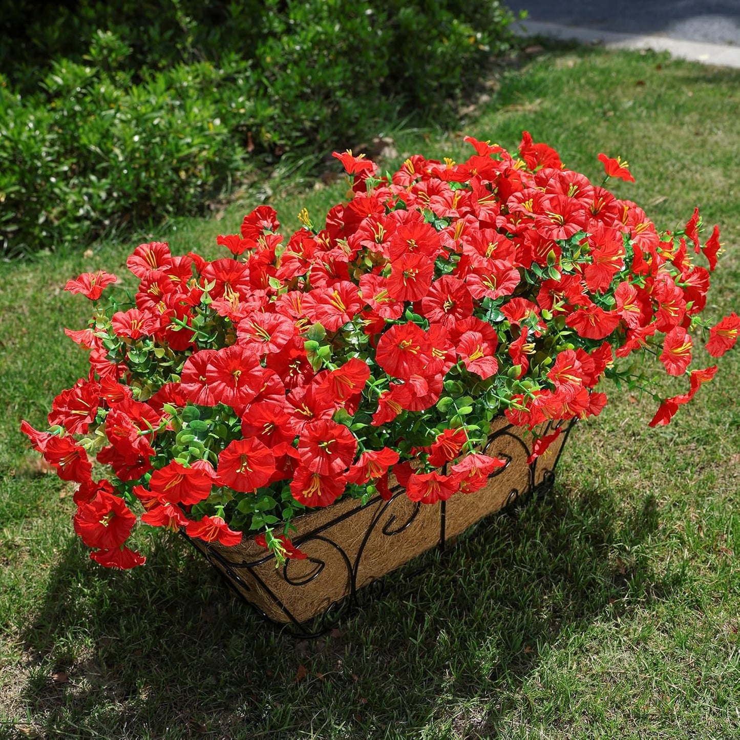 HyeFlora Artificial Flowers for Outdoors Fake Plants Outside Decoration, 12 Bundles Silk Red Morning Glory UV Resistant Look Real Faux Flowers for Planter Front Door Porch Patio Yard Gardens Balcony