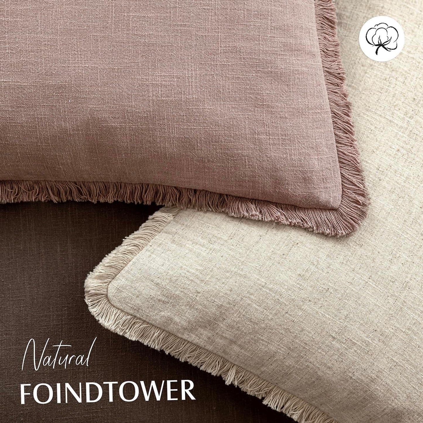 Foindtower Decorative Linen Fringe Throw Pillow Covers Cozy Boho Farmhouse Cushion Cover with Tassels Soft Accent Pillowcase for Chair Sofa Bed Living Room Home Decor, 20×20 Inch,1PC,Dusty Pink