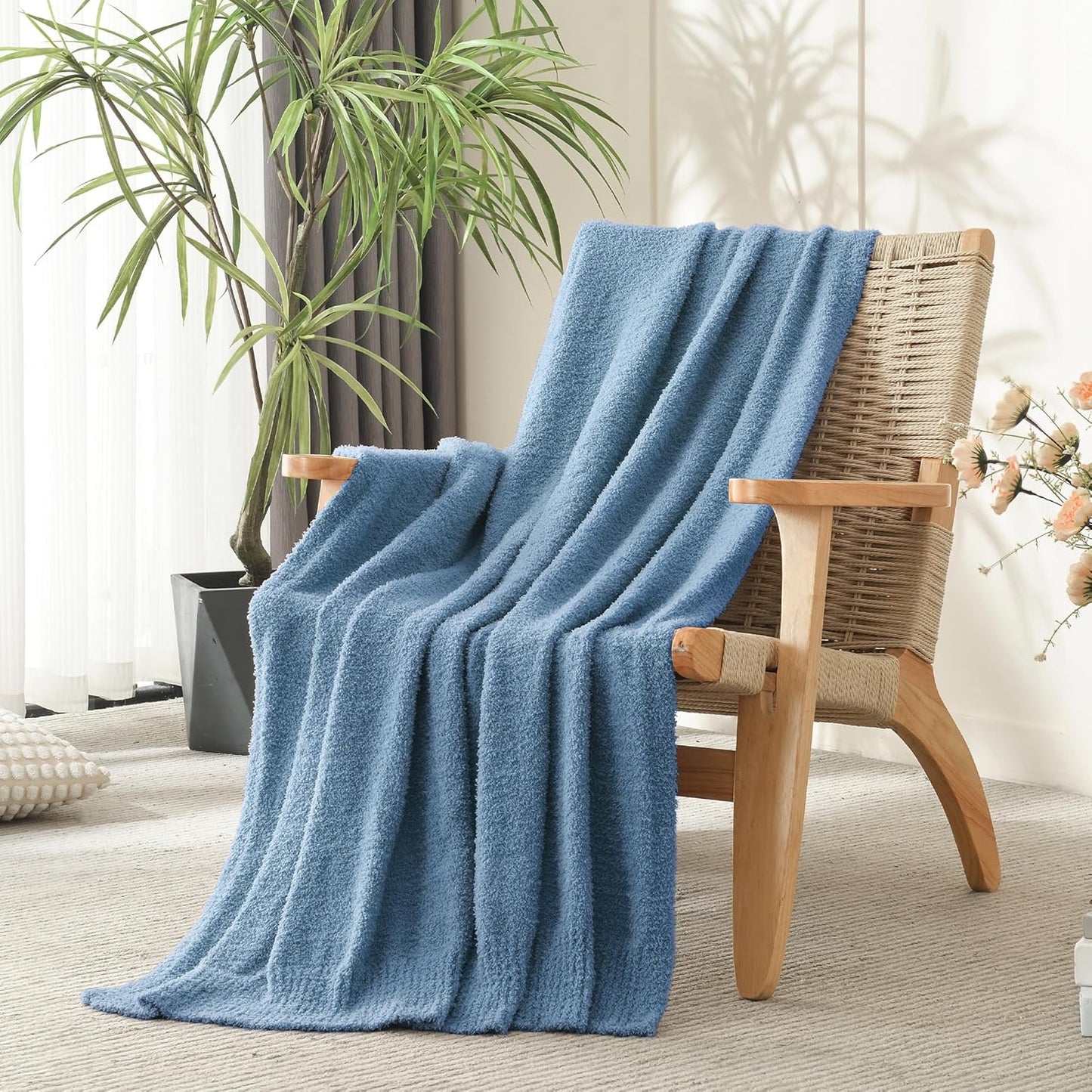 Knit Twin Size Bed Blanket Super Soft Warm Blanket for Bed Lightweight Cozy Plush Fuzzy Blanket for Couch Sofa 60x80 Inches Dusty Blue
