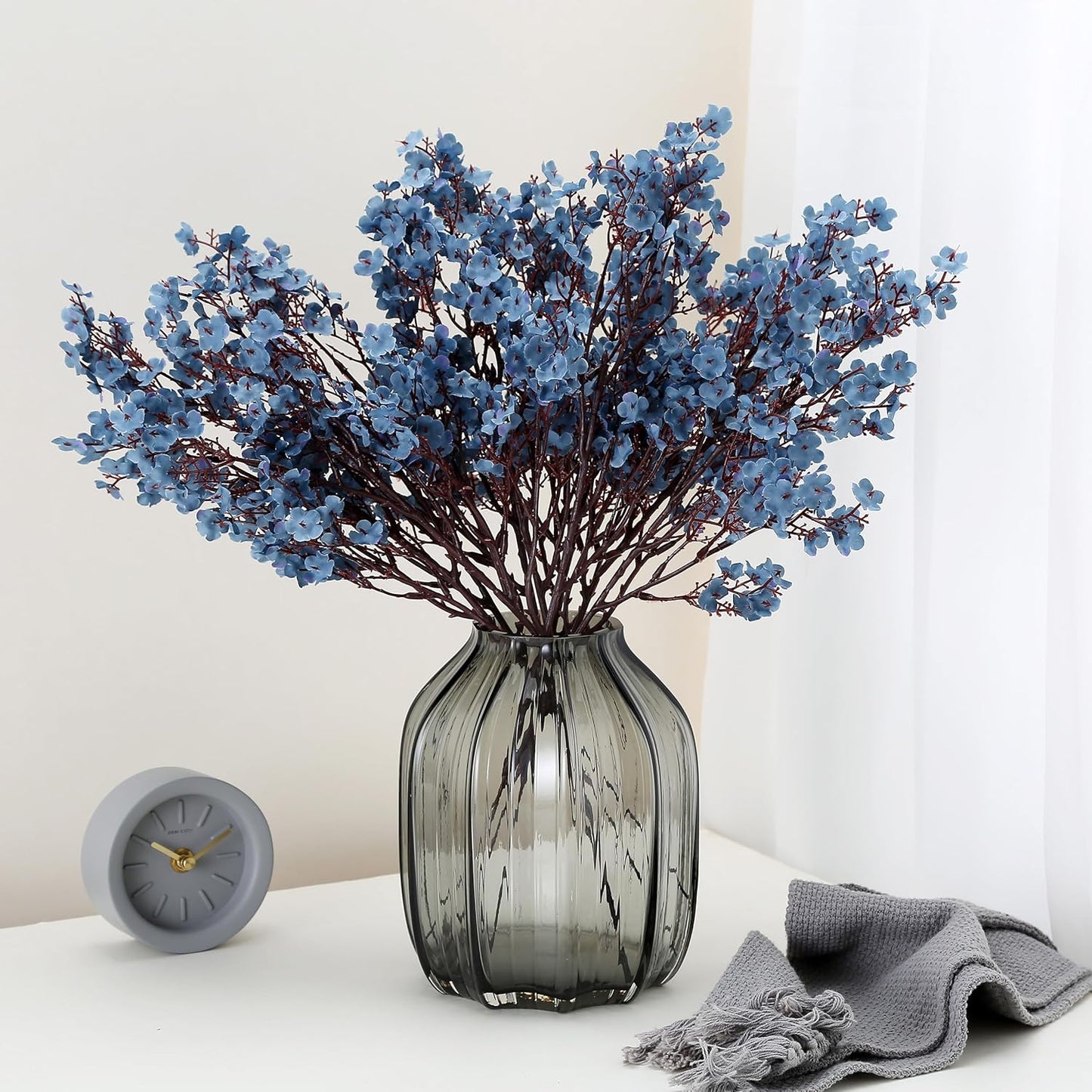 JAKY-Global Babys Breath Silk Artificial Flowers Bulk 12pcs for Fall Decor Fake Flower Bouquet Bulk for Home Kitchen Indoor Bouquet Floral Arrangement Table Centerpieces Party Decor(Blue Ashes)