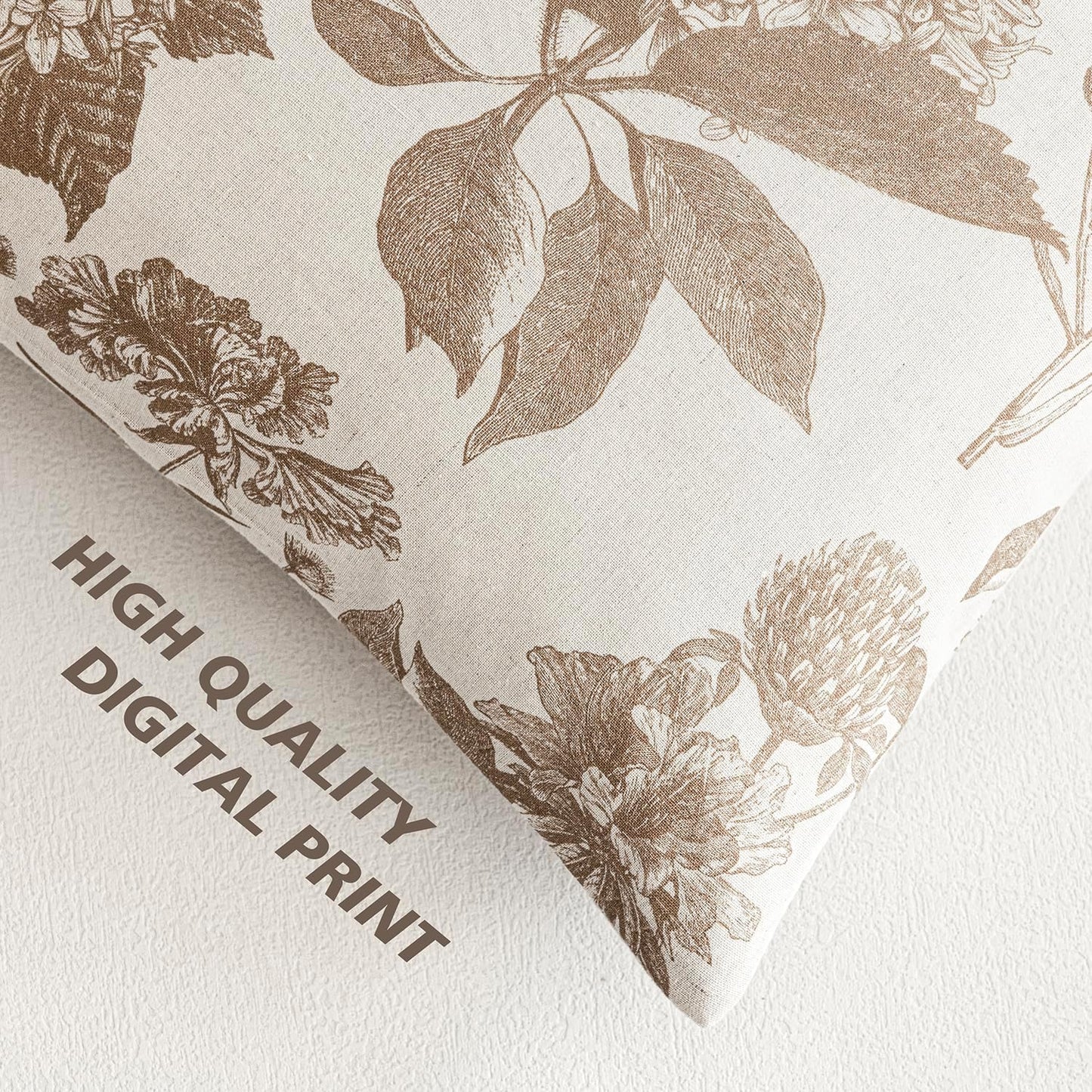Foindtower Set of 2 Linen Floral Vintage Throw Pillow Covers Neutral Accent Decorative Cushion Covers Farmhouse Boho Home Decor for Sofa Chair Couch Bedroom Living Room,18×18 Inch,Light Brown