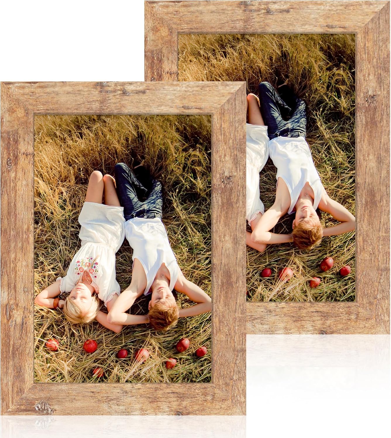 iRahmen 6x9 Picture Frame Set of 2, Rustic Brown Frame with High Definition Glass, 6 x 9 Wood Rustic Photo Frames for Horizontal or Vertical Table Top and Wall Mounting