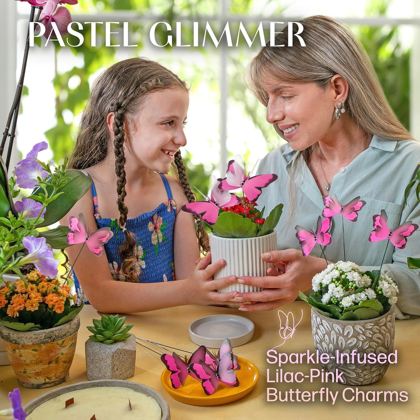 Handmade Butterfly Garden Stakes – Set of 7 Lilac Pink Decorative Butterflies Idea for Garden & Nature Lovers – Outdoor & Indoor Garden Decor – Air Aquarium Handmade by Kushner