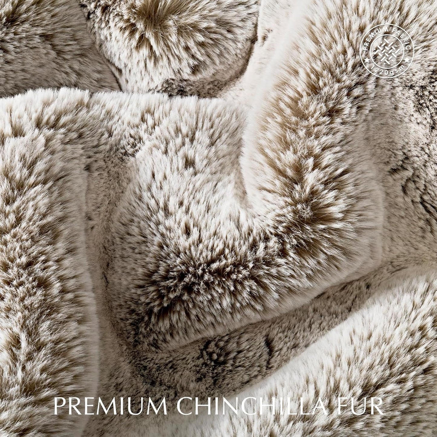 EVERGRACEHOME Luxury Soft Faux Chinchilla Fur Throw Blanket for Couch, Warm Thick Heavy Winter Throw Blanket 1220GSM for Bed, Fluffy Cozy Mink Blanket with Reversible Velvet, Champagne Fawn, 50"x60"
