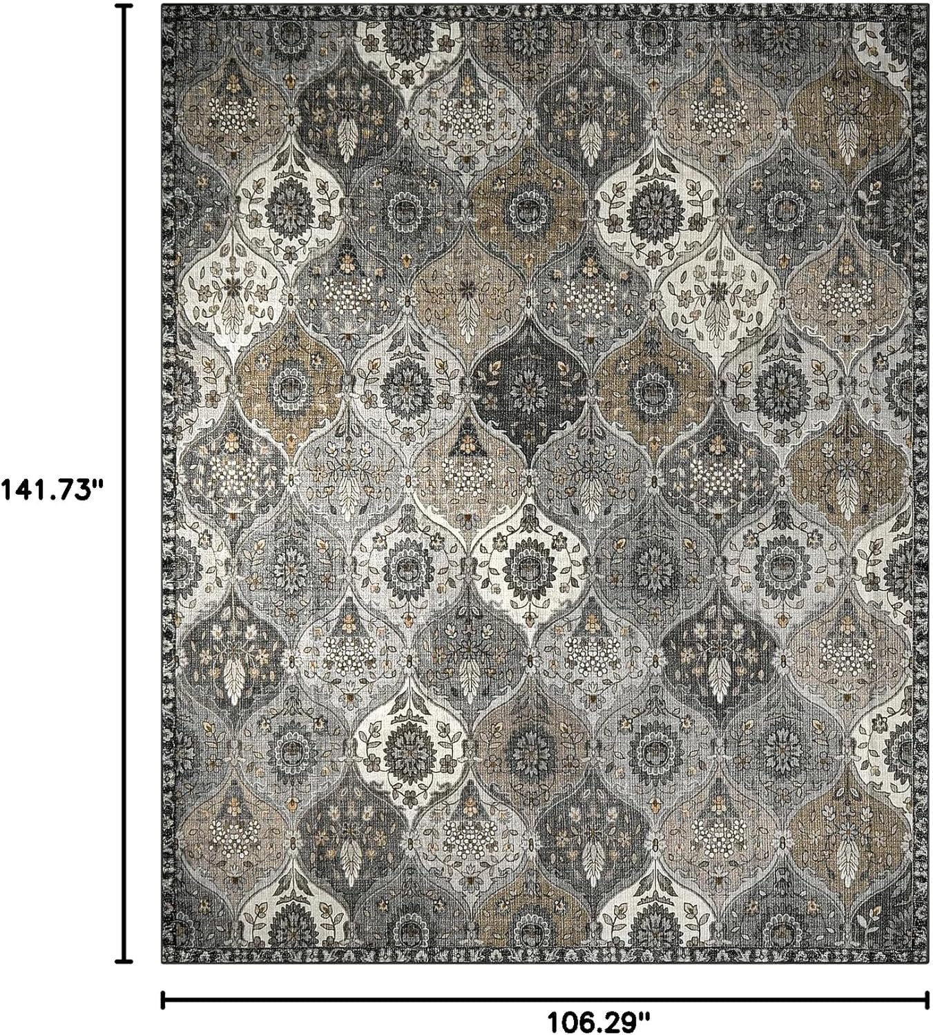 Lahome Moroccan Trellis 9x12 Rug for Living Room, Soft 9x12 Area Rug for Bedroom Dining Room, Ultra-Thin Non-Slip Non Shedding Distressed Throw Large Carpet for Office, Grey
