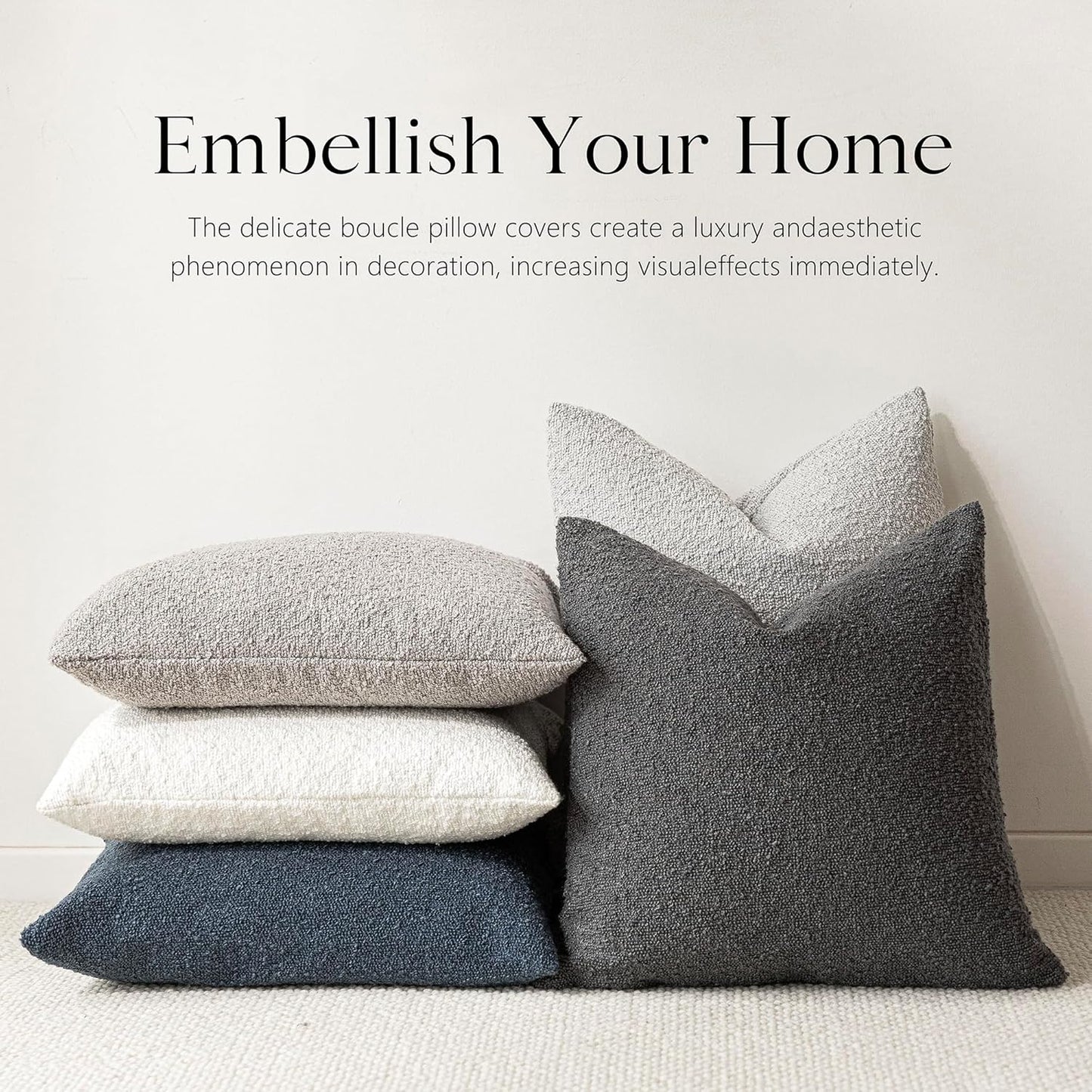 Foindtower Decorative Textured Boucle Throw Pillow Covers Accent Solid Pillow Cases Neutral Soft Cozy Couch Cushion Case for Chair Sofa Bedroom Living Room Home Decor 16x16 Inch,1PC,Dark Grey