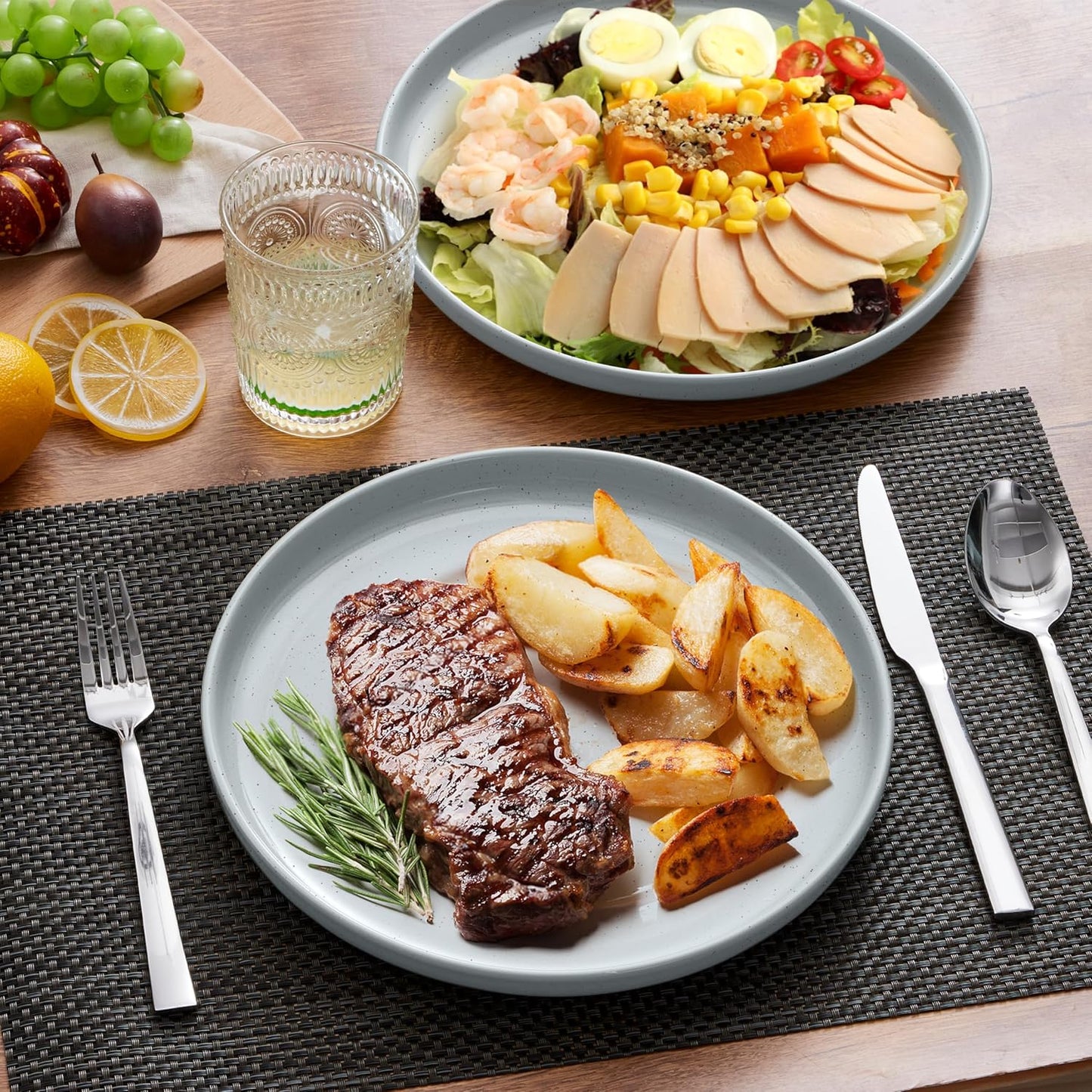 LIANYU 6Pcs Stoneware Dinner Plates, 10.5 Inch Large Porcelain Plates Set, Kitchen Ceramic Serving Dishes Set for Dining, Microwave, Oven & Dishwasher Safe, Scratch Resistant, Glacier Gray