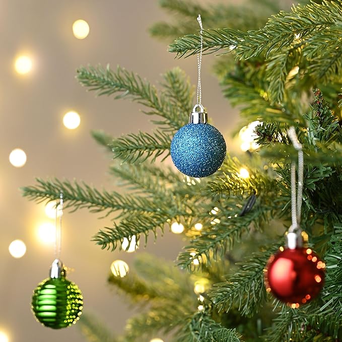 Valery Madelyn 1.57 Inches Small Christmas Tree Decorations Ornament Set for Fall Halloween, 24ct Red Green and Blue Shatterproof Hanging Ball Ornaments Holiday Party Decor