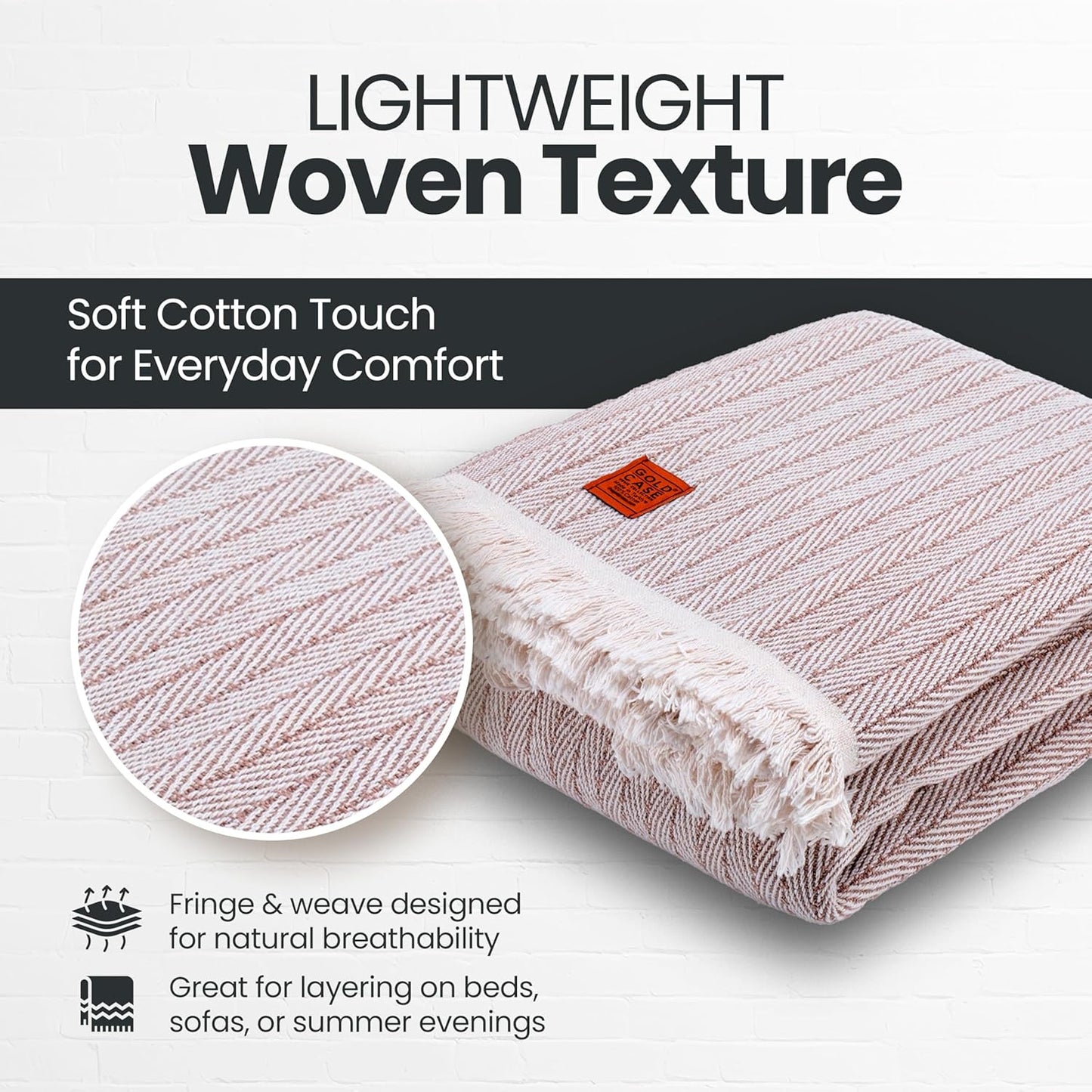 Gold Case Throw Blanket for Bed - 100% Recycled Turkish Cotton Blanket - Vintage Lightweight Soft Throw Blankets for Bed & Living Room - Twin Size Cozy Blankets - 71x90 - Beige