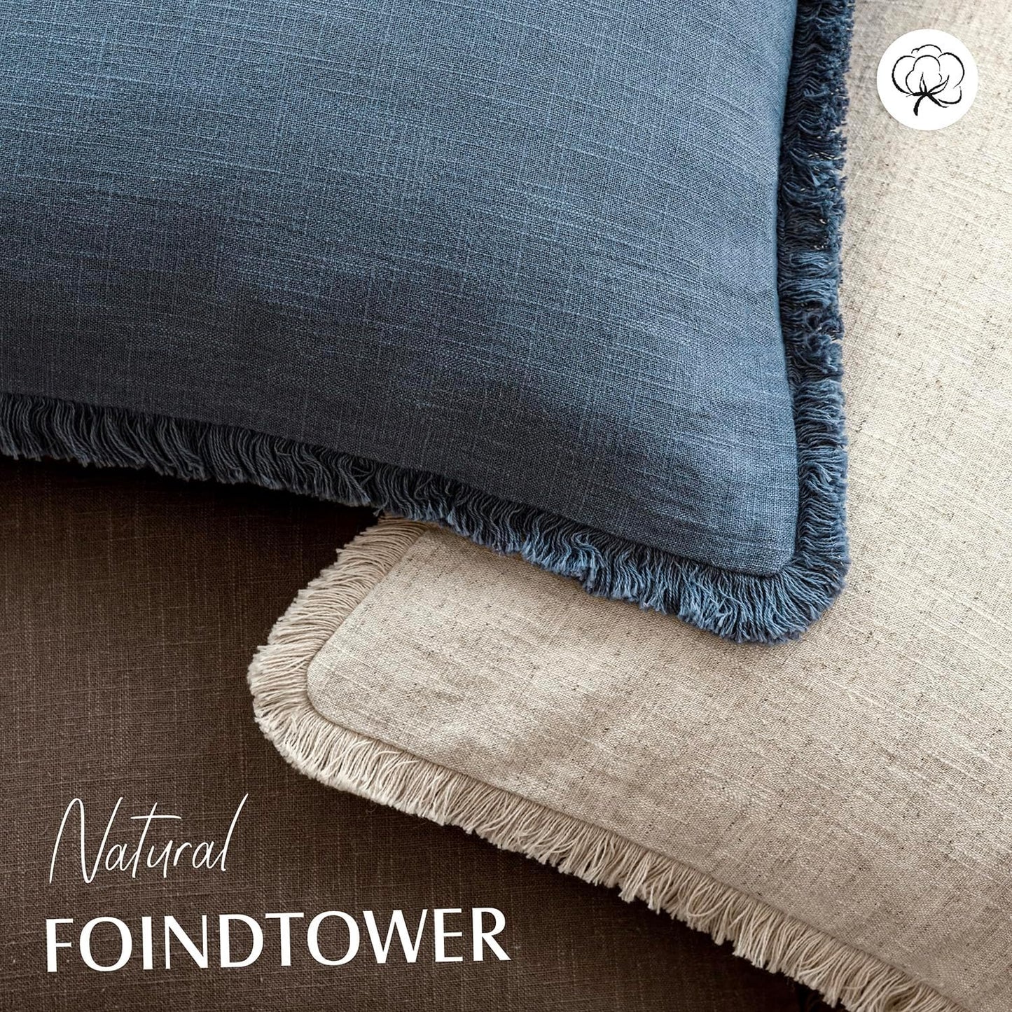 Foindtower Decorative Linen Fringe Throw Pillow Covers Cozy Boho Farmhouse Cushion Cover with Tassels Accent Pillowcase for Chair Sofa Bed Living Room Home Decor, 18×18 Inch,1PC,Dark Blue