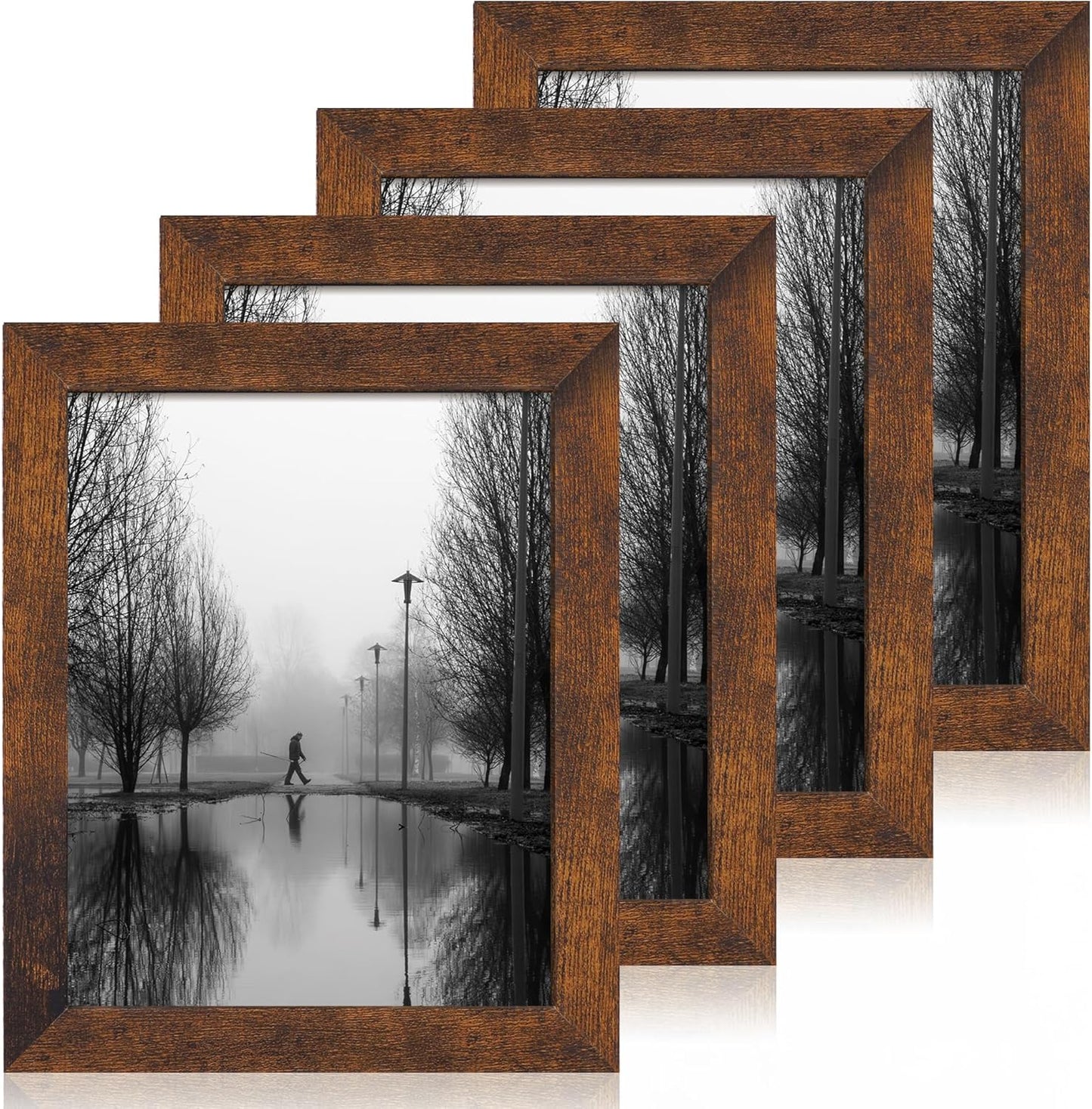 iRahmen 8.5x11 Picture Frame Set of 4, High Definition Real Glass Rustic Frame, Wood Photo Frames 8.5 by 11 Diploma Document for Wall Hanging and Tabletop Display