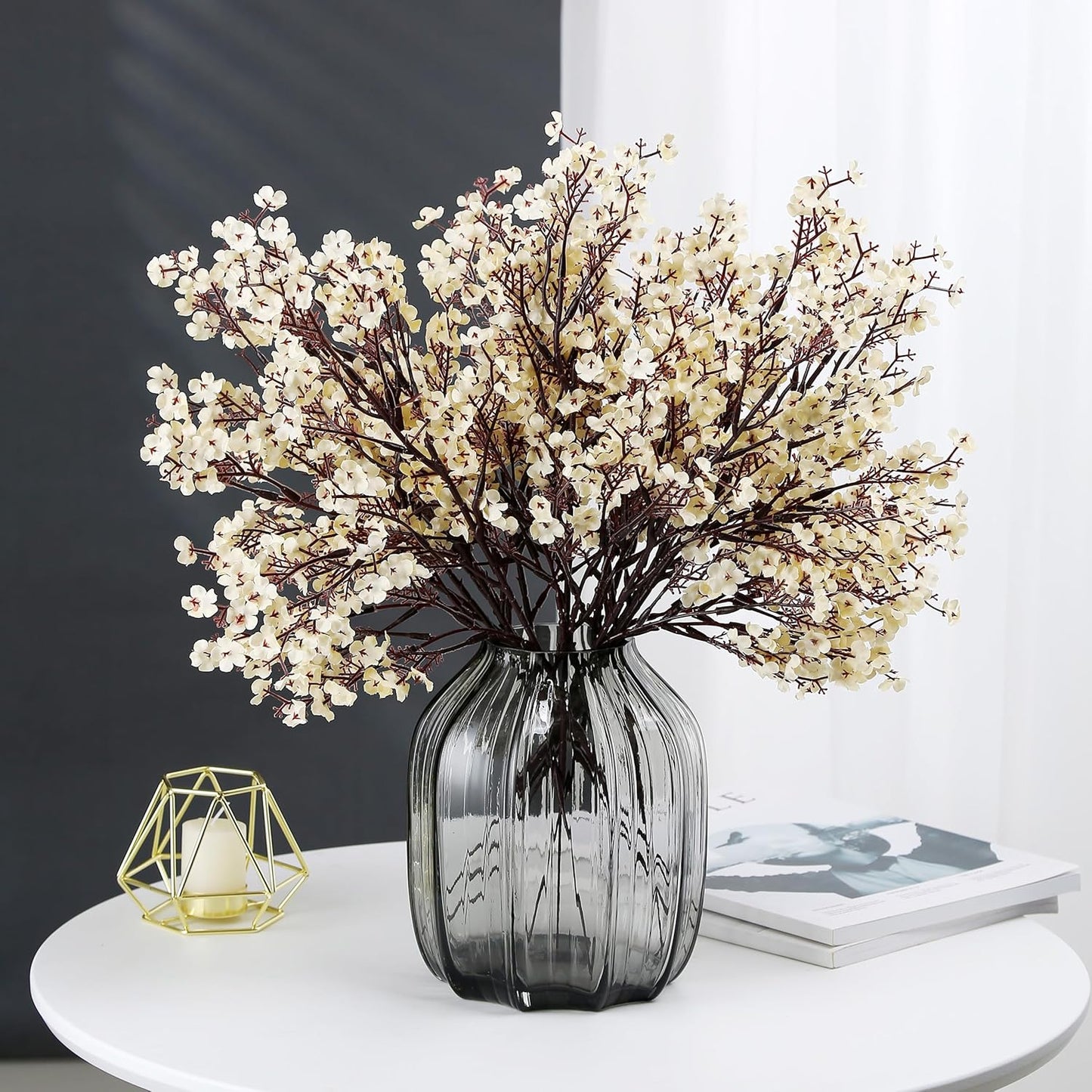 JAKY-Global Babys Breath Fabric Cloth Artificial Flowers 12 Bundle European Fake Silk Plants Decor Wedding Party Decoration Bouquets Real Touch DIY Home Garden (Champagne-12 pcs)