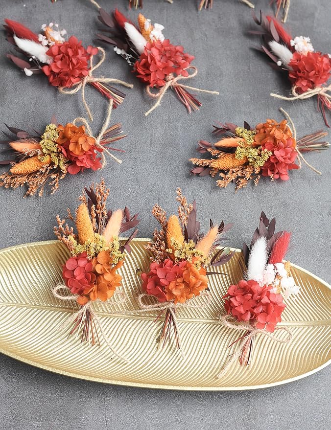 xin's convey Mini Dried Flower Bouquet Set (12 pcs), Birthday Party Decorations, Party Plate Decorations, Gift Bag Dried Flowers, Wax Sealed Dried Flowers. (Burgundy)
