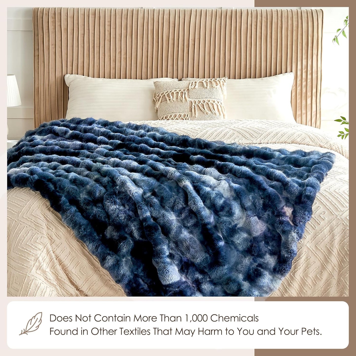 Luxury 1000GSM Faux Rabbit Fur Throw Blanket, Super Heavy Warm Cozy Blankets for Couch Bed Sofa, Bubble Plush Fuzzy Elegant Soft Reversible Mink Blanket for Living Room Bedroom, Tie-dye Blue