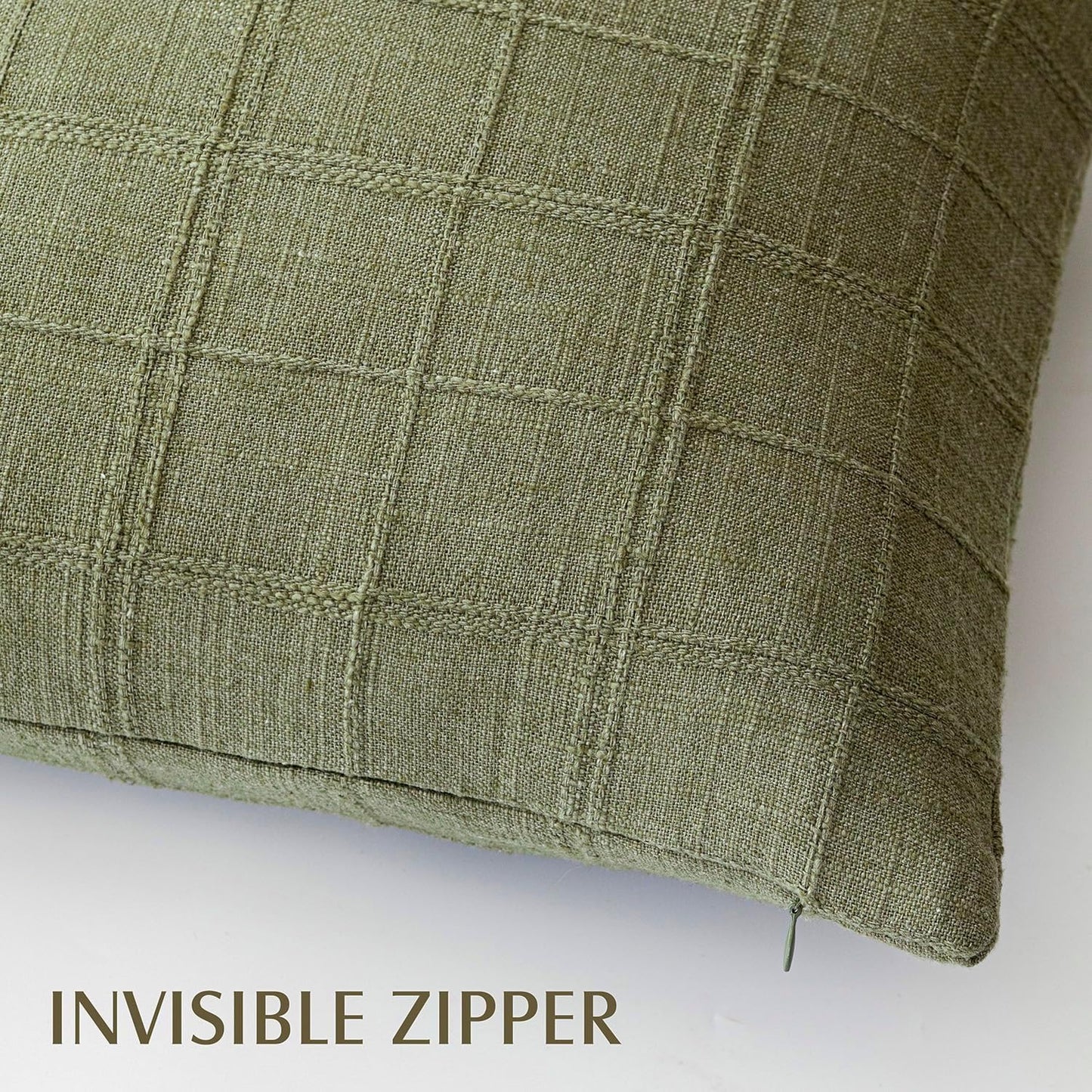 Foindtower Set of 2 Decorative Linen Check Throw Pillow Covers Neutral Farmhouse Vintage Cushion Covers Modern Boho Home Decor for Sofa Chair Couch Bedroom Living Room,18×18 Inch,Sage Green