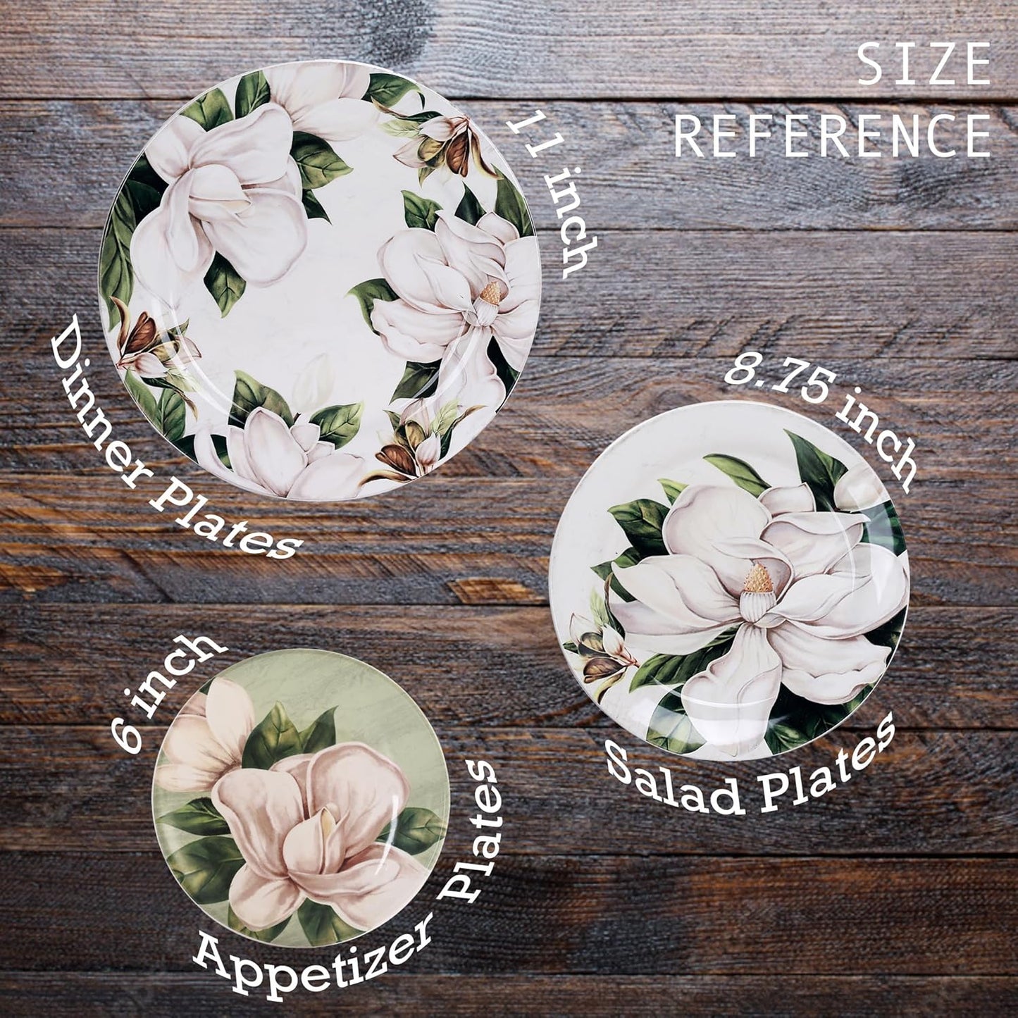 Bico Magnolia Floral Salad Plates Set of 4, 8.75 Inch Ceramic Dessert Plates for Salad, Appetizer, Side Dishes, Microwave and Dishwasher Safe, Gift for Housewarming and Thanksgiving