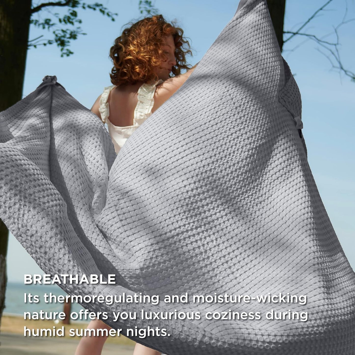 Bedsure Cooling Cotton Waffle Full Size Blanket - Lightweight Breathable Blanket of Rayon Derived from Bamboo for Hot Sleepers, Luxury Throws for Bed, Couch and Sofa, Grey, 80x90 Inches