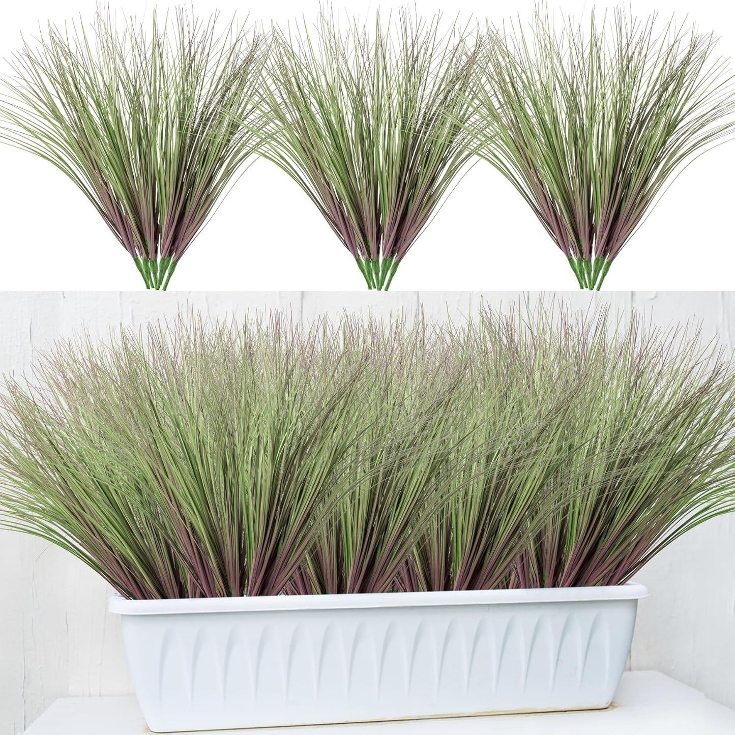 Fake Grass Artificial Grass Greenery Stems Fall Flowers Artificial Shrubs Wheat Grass Greenery Home Decor Artificial Plants Ornamental Grass Outdoor Fake Grass Leaves(24pcs) Purple-Green