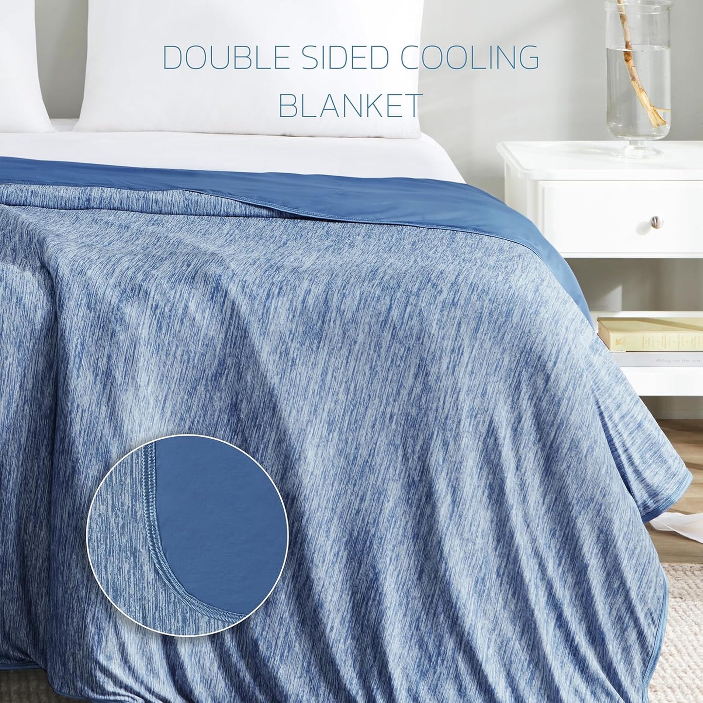 Degrees of Comfort Cooling Blanket Queen Size, Summer Cooling Blankets for Hot Sleepers, Q-Max>0.4 Cool Fiber, Cold Summer Bedding for Bed Couch Sofa, Blue 90"x90"