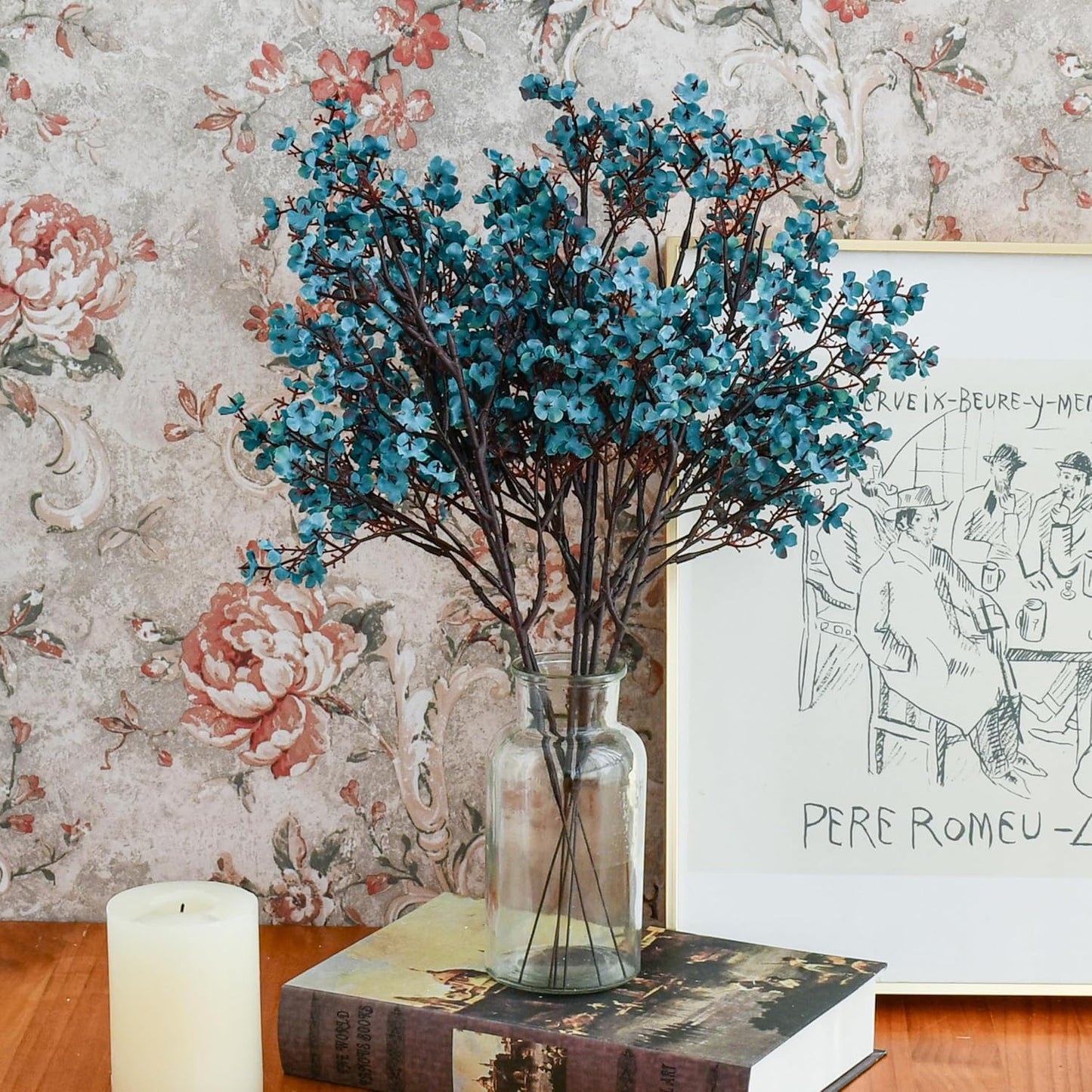 Mandy's Teal Artificial Baby’s Breath Flowers 15 Bundles Silk Gypsophila with Bendable Stems for Fall Centerpiece Wedding Decor and Table Arrangements