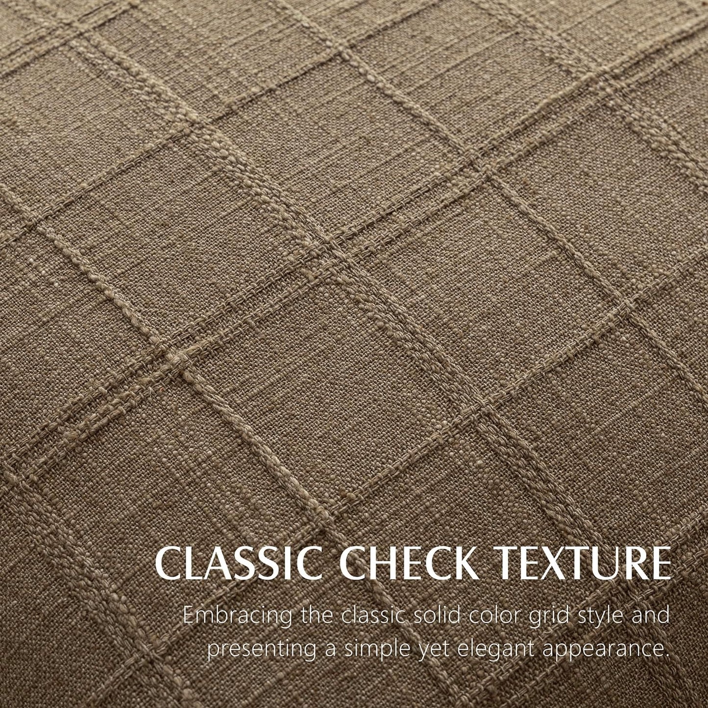 Foindtower Set of 2 Decorative Linen Check Throw Pillow Covers Neutral Farmhouse Lumbar Cushion Covers Modern Boho Home Decor for Sofa Chair Couch Bedroom Living Room,12×24 Inch,Light Brown