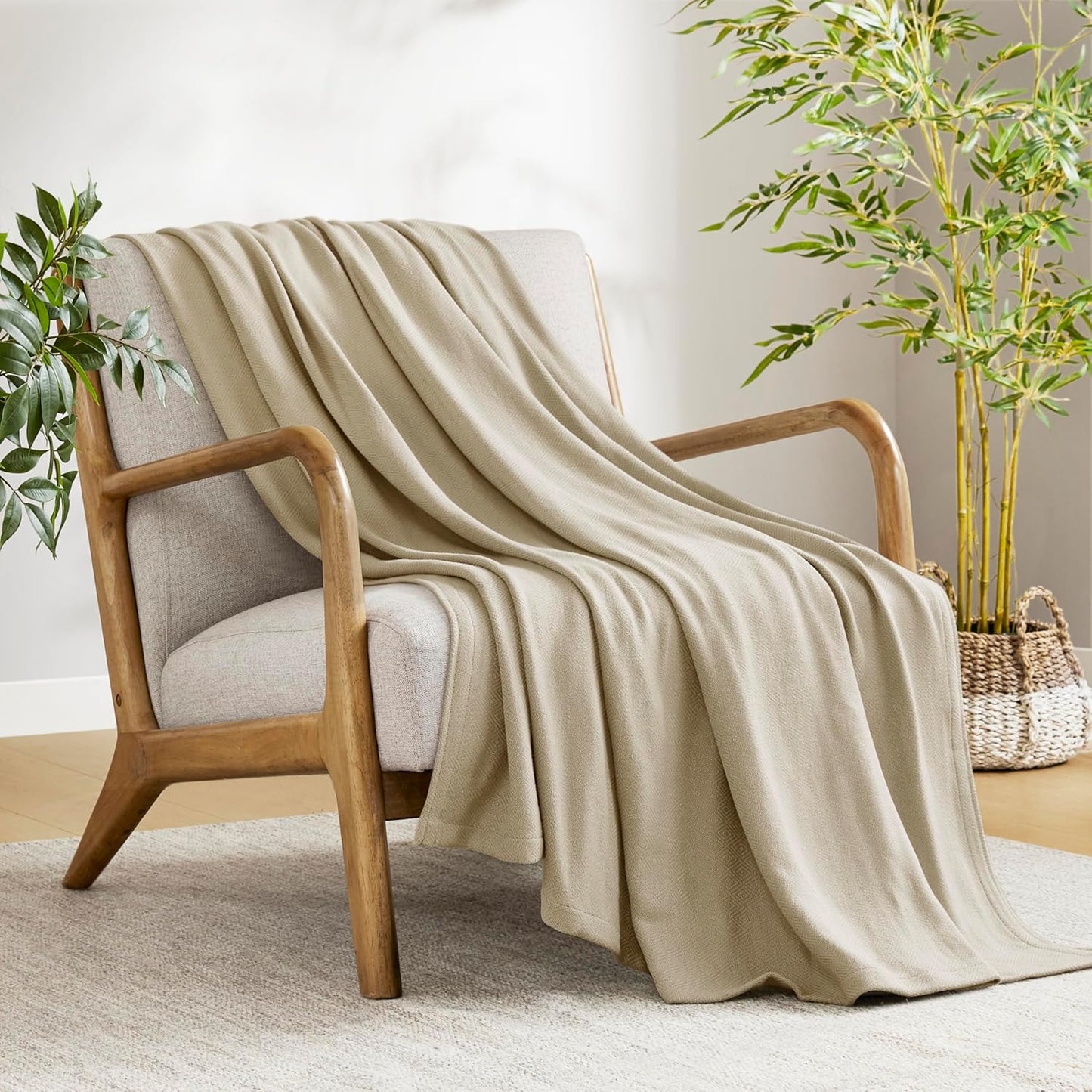Madison Park Twin Size Blanket, 70% Rayon Bamboo-Based, 30% Cotton, Breathable for Hot Sleepers Menopause, Ultra Soft and Snag-Resistant, Summer Blanket for Bed or Couch, Twin 66"x90", Khaki