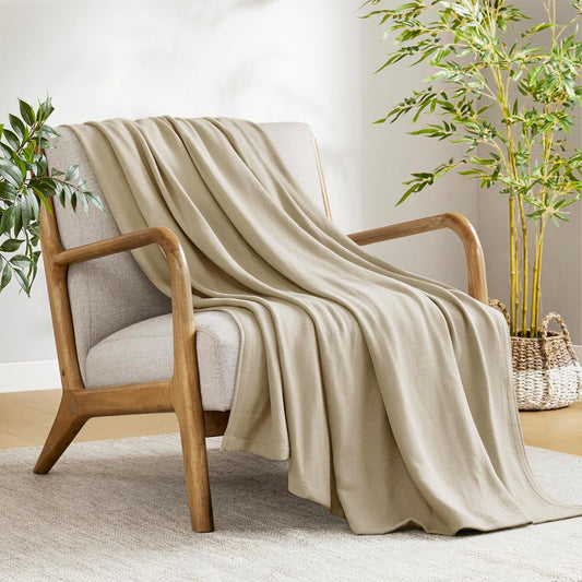 Madison Park Twin Size Blanket, 70% Rayon Bamboo-Based, 30% Cotton, Breathable for Hot Sleepers Menopause, Ultra Soft and Snag-Resistant, Summer Blanket for Bed or Couch, Twin 66"x90", Khaki