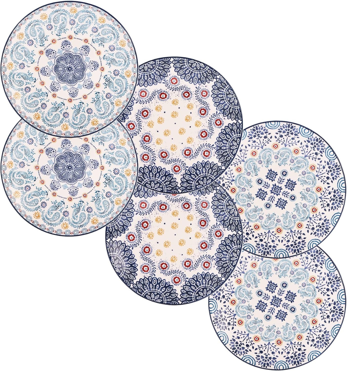 Bico Blue Talavera Appetizer Plates Set of 6, 6 Inch Small Ceramic Dessert Plates for Snacks, Salad, Tablescape, Microwave and Dishwasher Safe, Gift for Housewarming and Thanksgiving