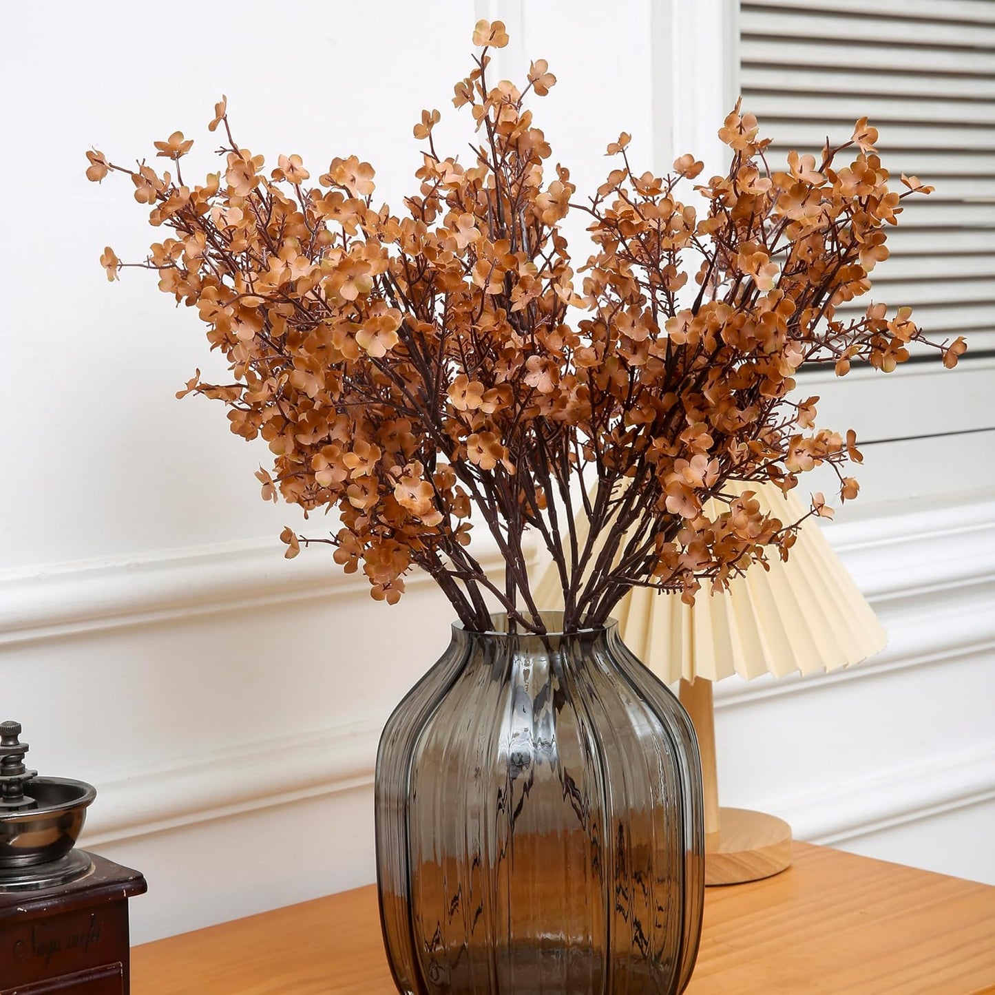 JAKY-Global Babys Breath Silk Artificial Flowers 12 Bundle Fake Plants Fall Decorations for Home Farmhouse Decor Wedding Party Decoration Bouquets DIY Garden (Dark Brown Pink 12pcs)