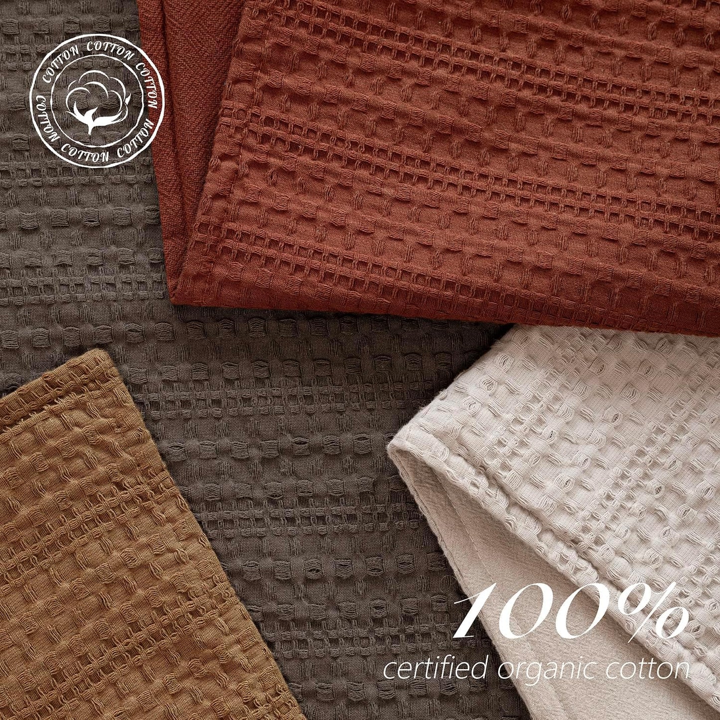 Foindtower Set of 2 Decorative Cotton Waffle Weave Throw Pillow Cover Euro Shams Cushion Covers Accent European Pillowcase For Bed Couch Sofa Bedroom Living Room Home Decor 20×20 Inch Fall Rust Orange