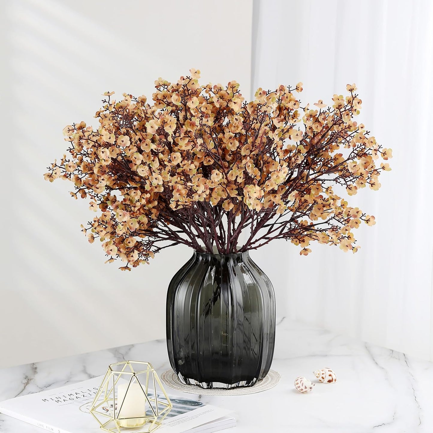 JAKY-Global Babys Breath Silk Artificial Flowers Bulk 20pcs for Fall Decor Fake Flower Bouquet Bulk for Home Kitchen Indoor Bouquet Floral Arrangement Table Centerpieces Party Decor(Khaki)