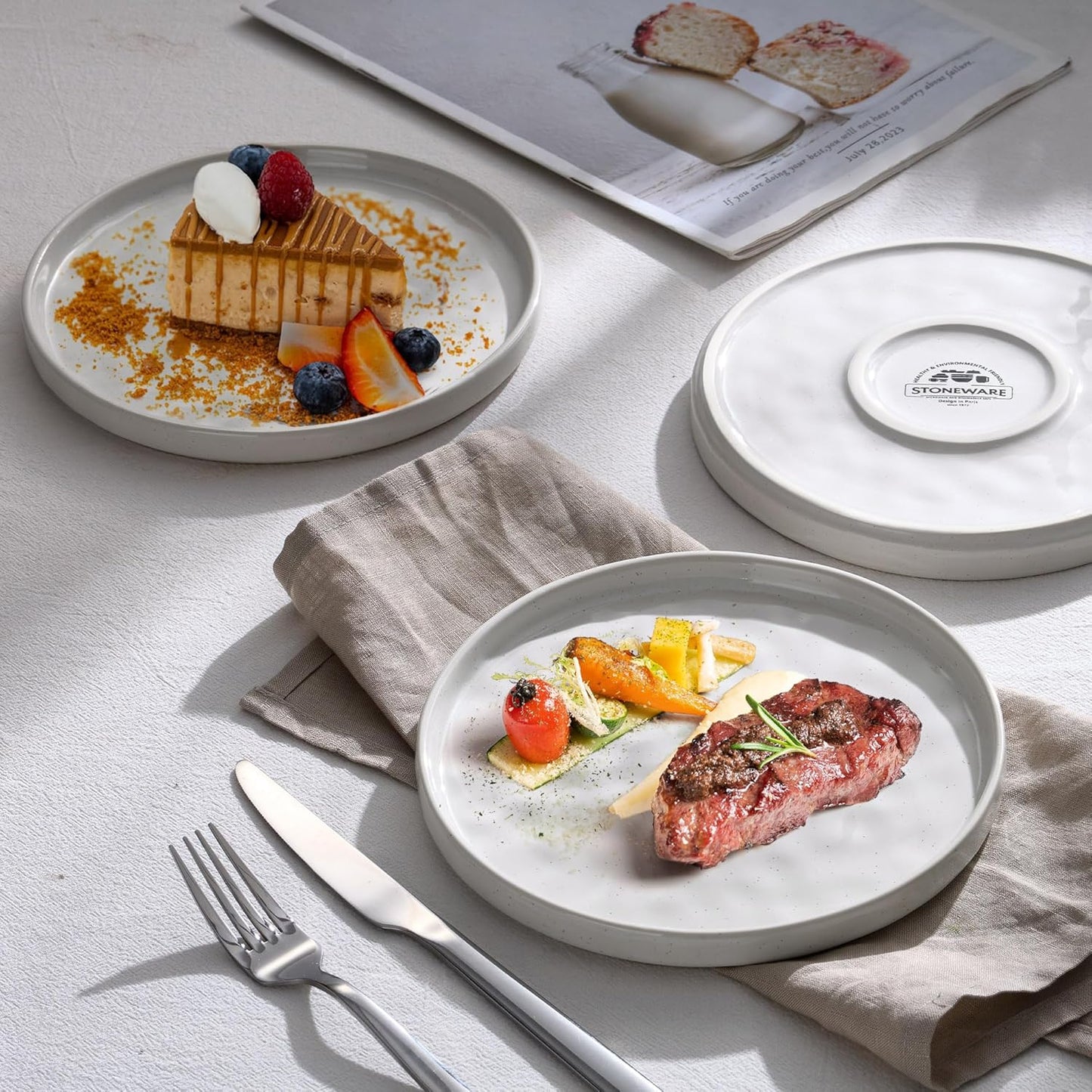 LIANYU Dinner Plates Set of 6, 7.9 Inch Large Ceramic Dessert Plate for Kitchen, Porcelain Serving Dishes for Salad Appetizer Cake Bread, Scratch Resistant, Microwave & Dishwasher Safe, Polar White