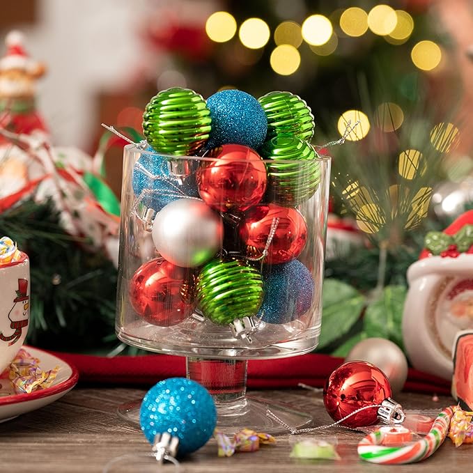 Valery Madelyn 1.57 Inches Small Christmas Tree Decorations Ornament Set for Fall Halloween, 24ct Red Green and Blue Shatterproof Hanging Ball Ornaments Holiday Party Decor
