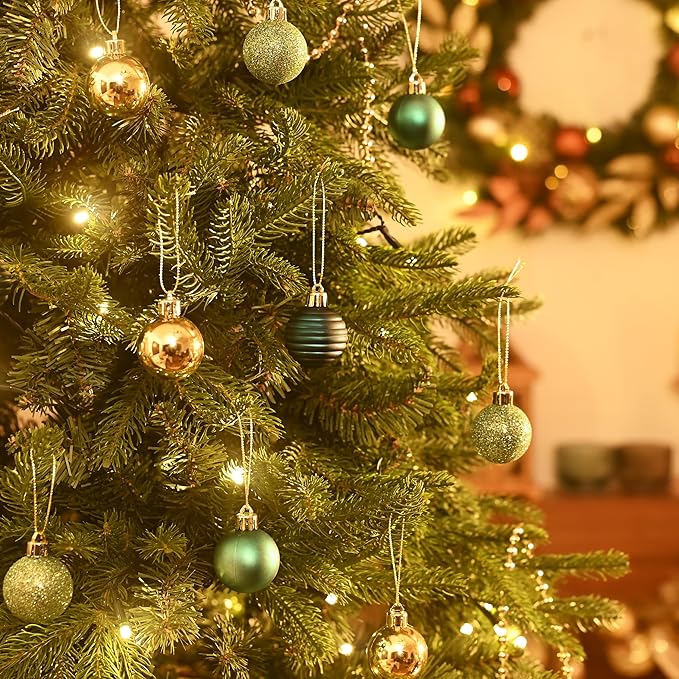 Valery Madelyn 1.57 Inches Small Christmas Tree Decorations Ornament Set for Fall Halloween, 24ct Teal Green and Gold Shatterproof Hanging Ball Ornaments Holiday Party Decor