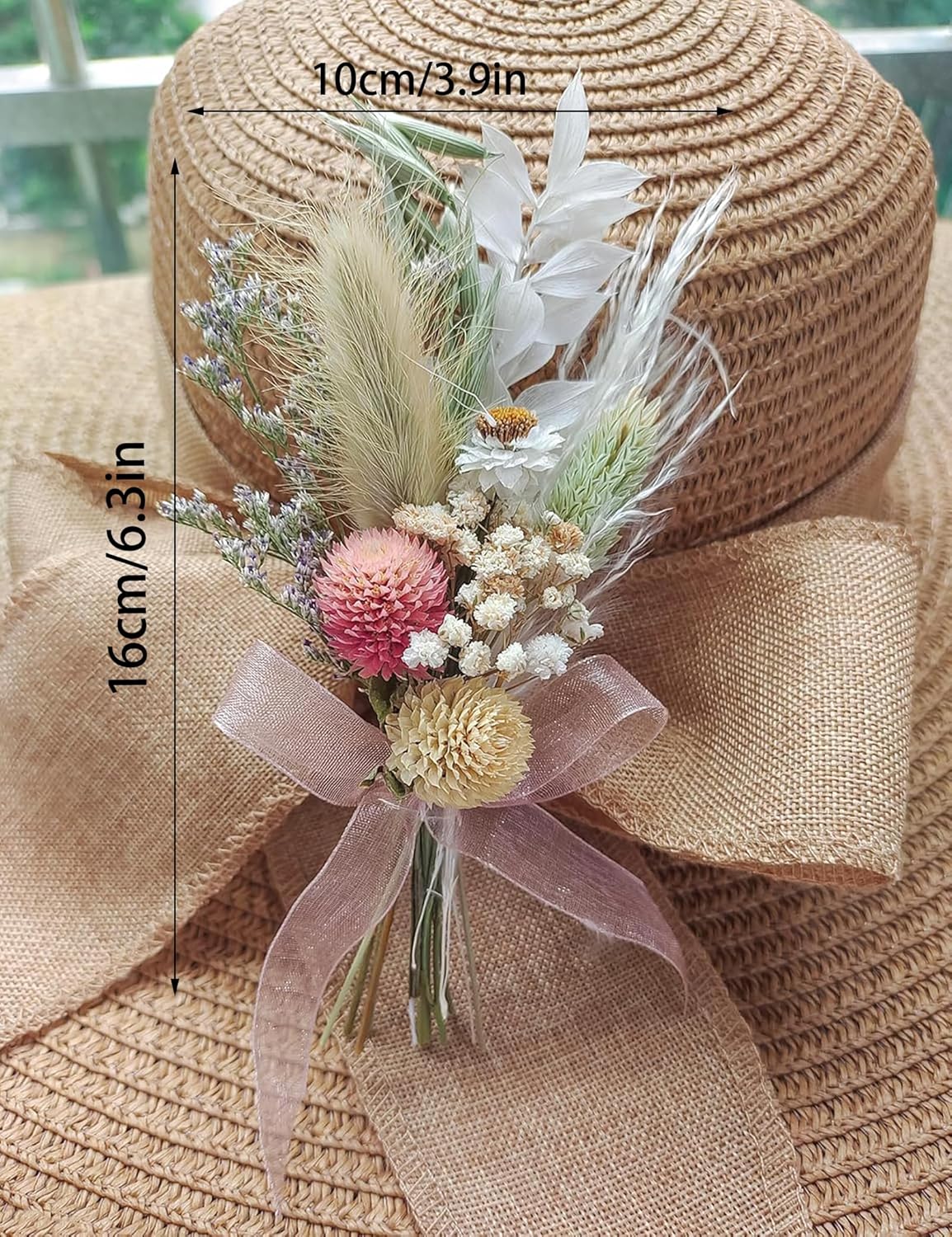 Mini Dried Flower Bouquet Set of 6, Pink Mini Bouquet, Party Plate Decoration, Bridesmaid Flower Girl Proposal Box, Birthday Cake Table Arrangement, Wall Decoration. (Pink)